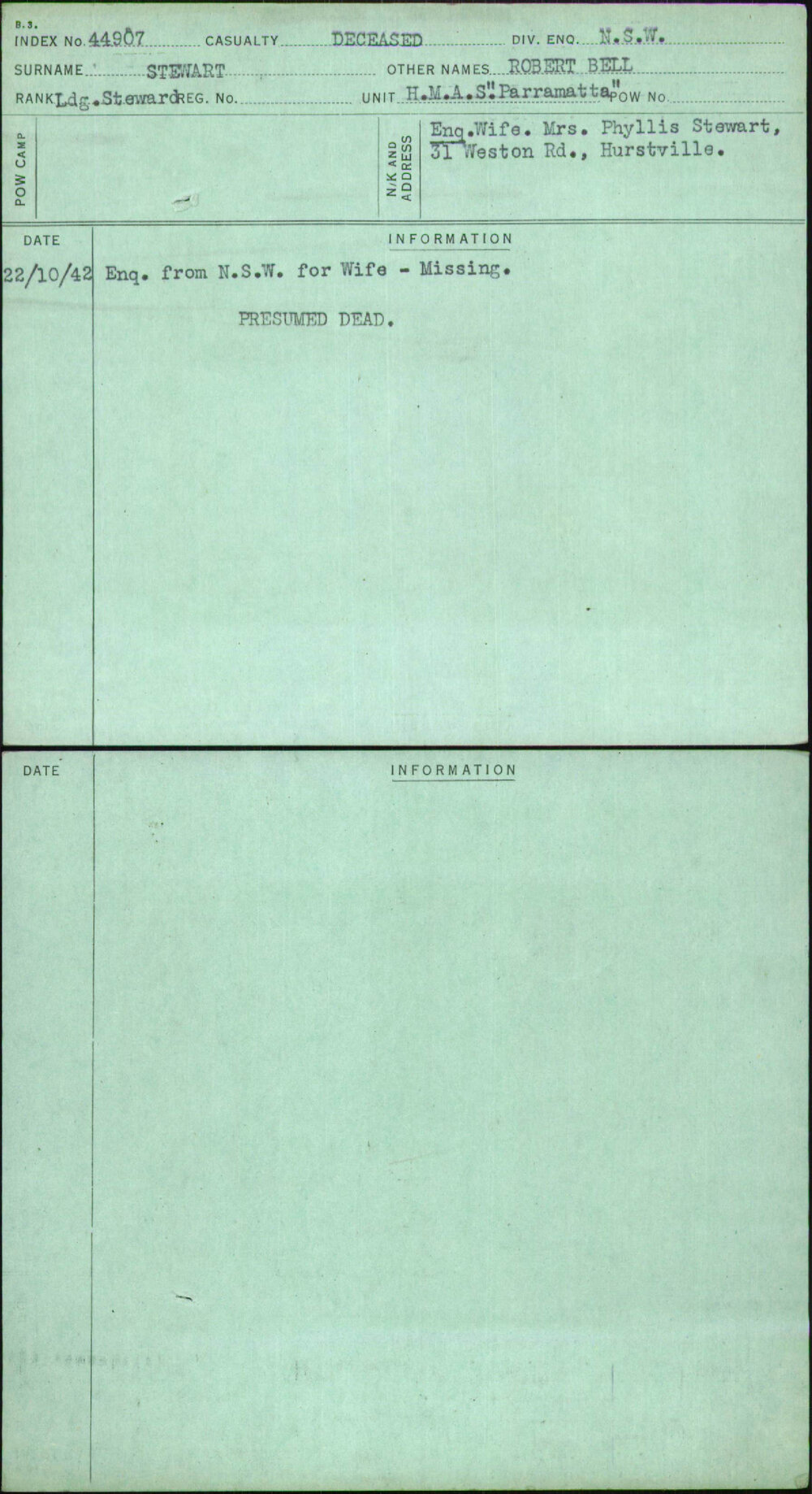 Stewart, Robert Bell, [No Service Number]