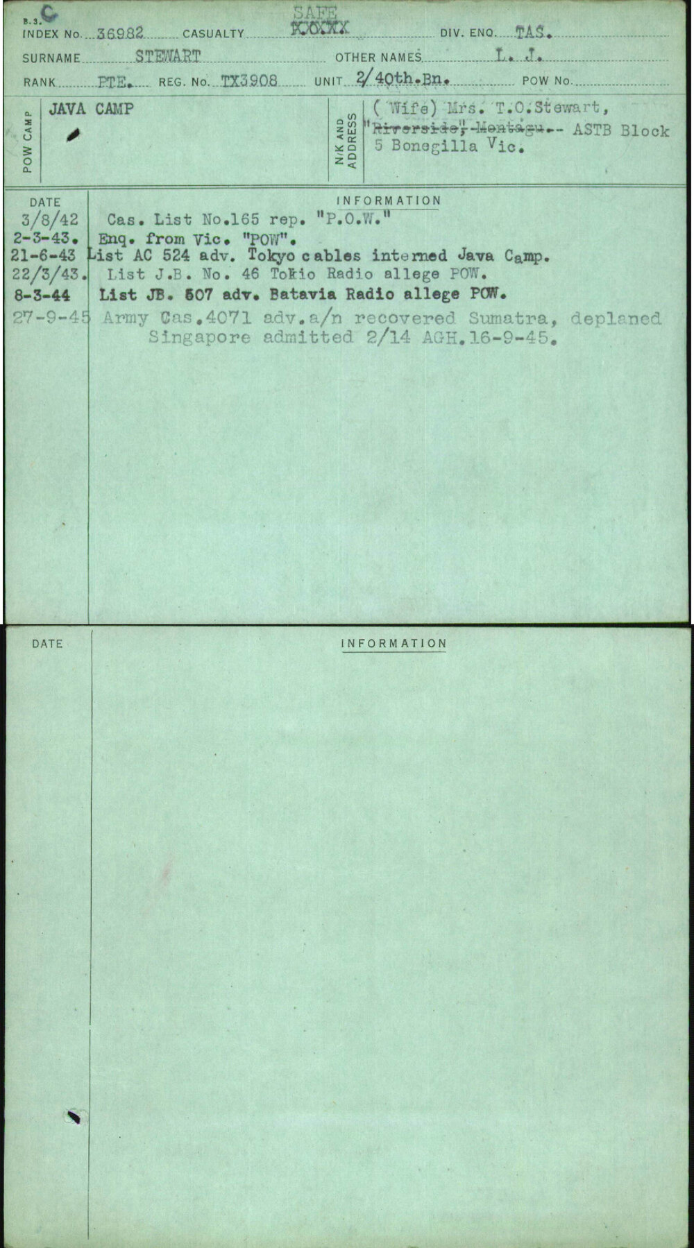 Stewart, L J, TX3908