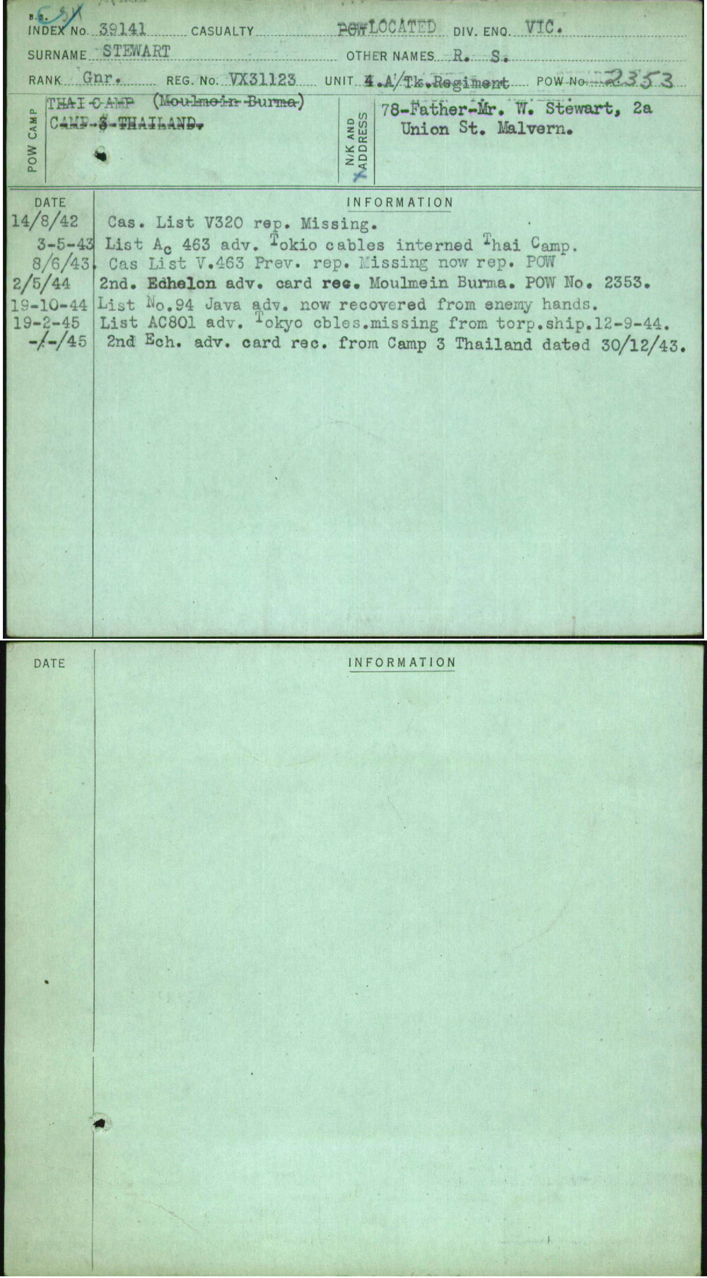 Stewart, R S, VX31123