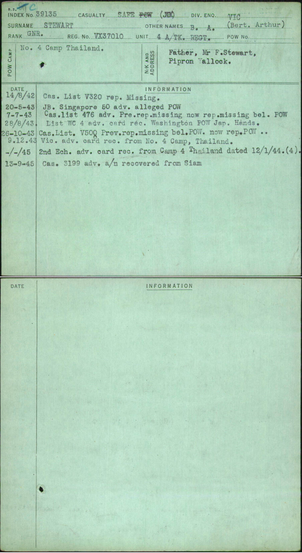 Stewart, B A (Bert Arthur), VX37010