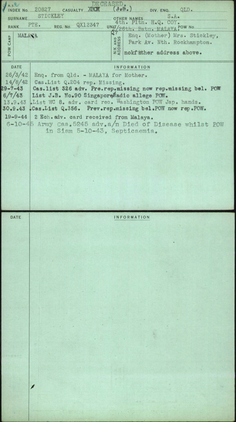 Stickley, S A, QX12347