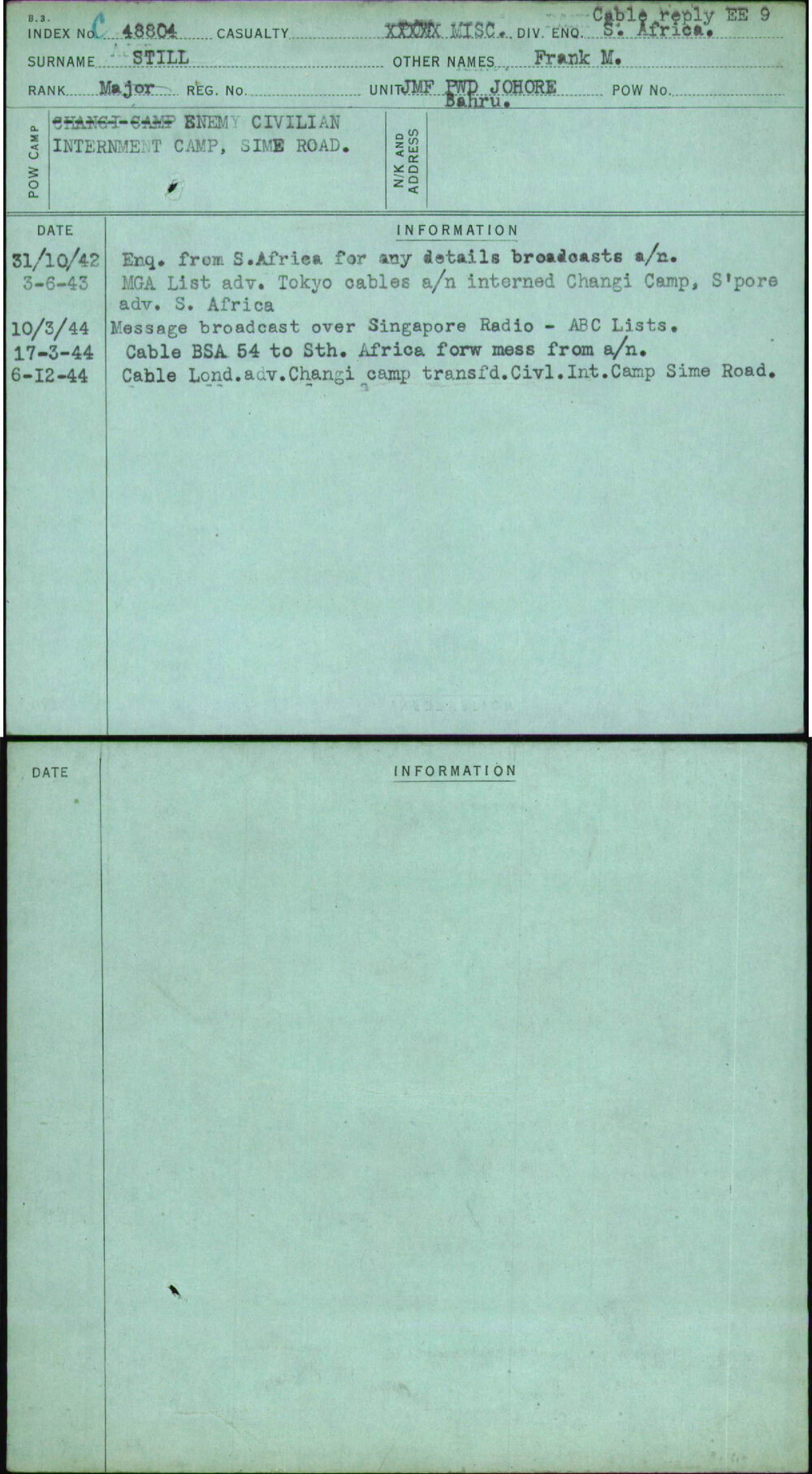 Still, Frank M, [No Service Number]