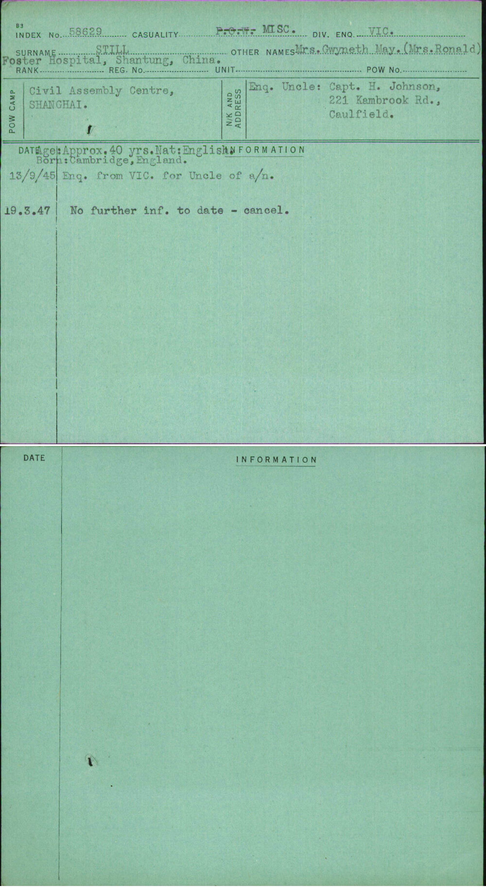 Still, Mrs Gwyneth May (Mrs Ronald), [No Service Number]