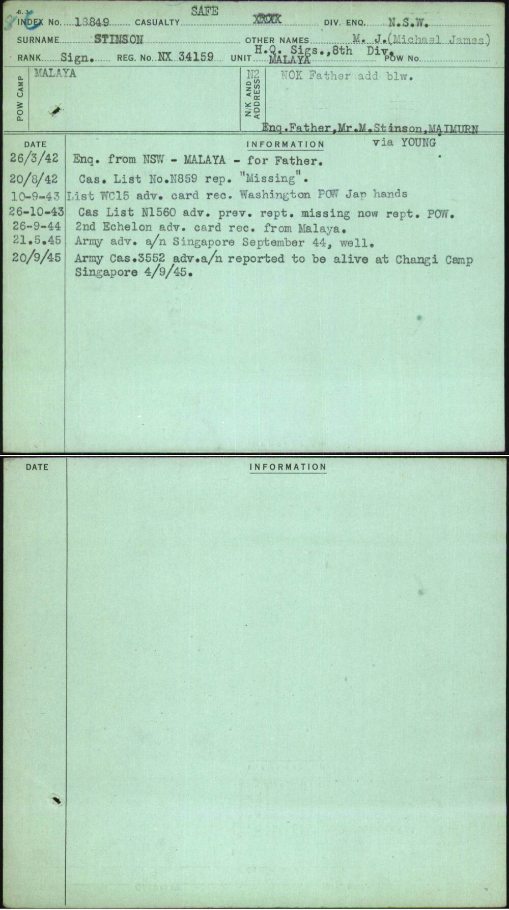 Stinson, M J (Michael James), NX34159