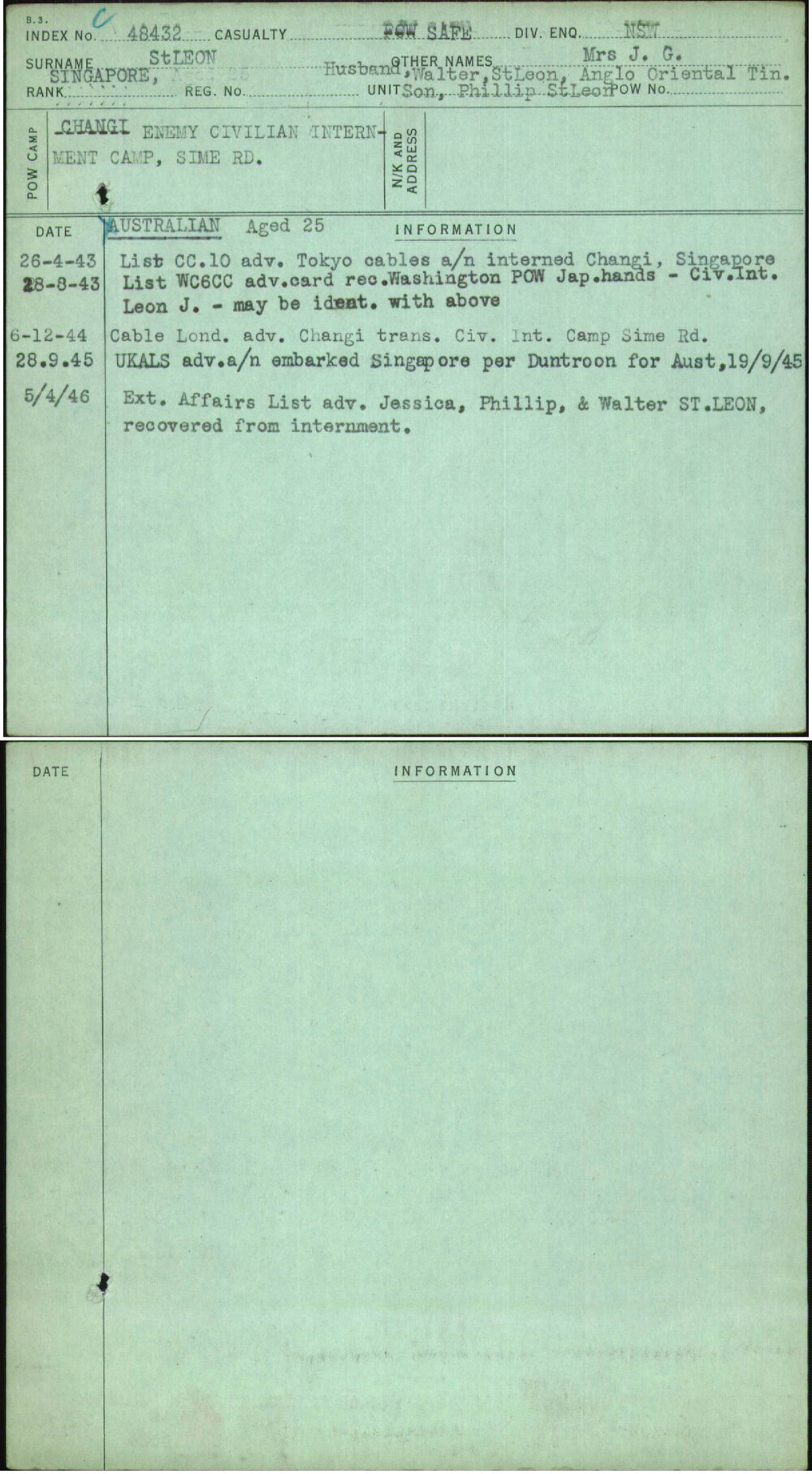 Stleon, Mrs J G, [No Service Number]