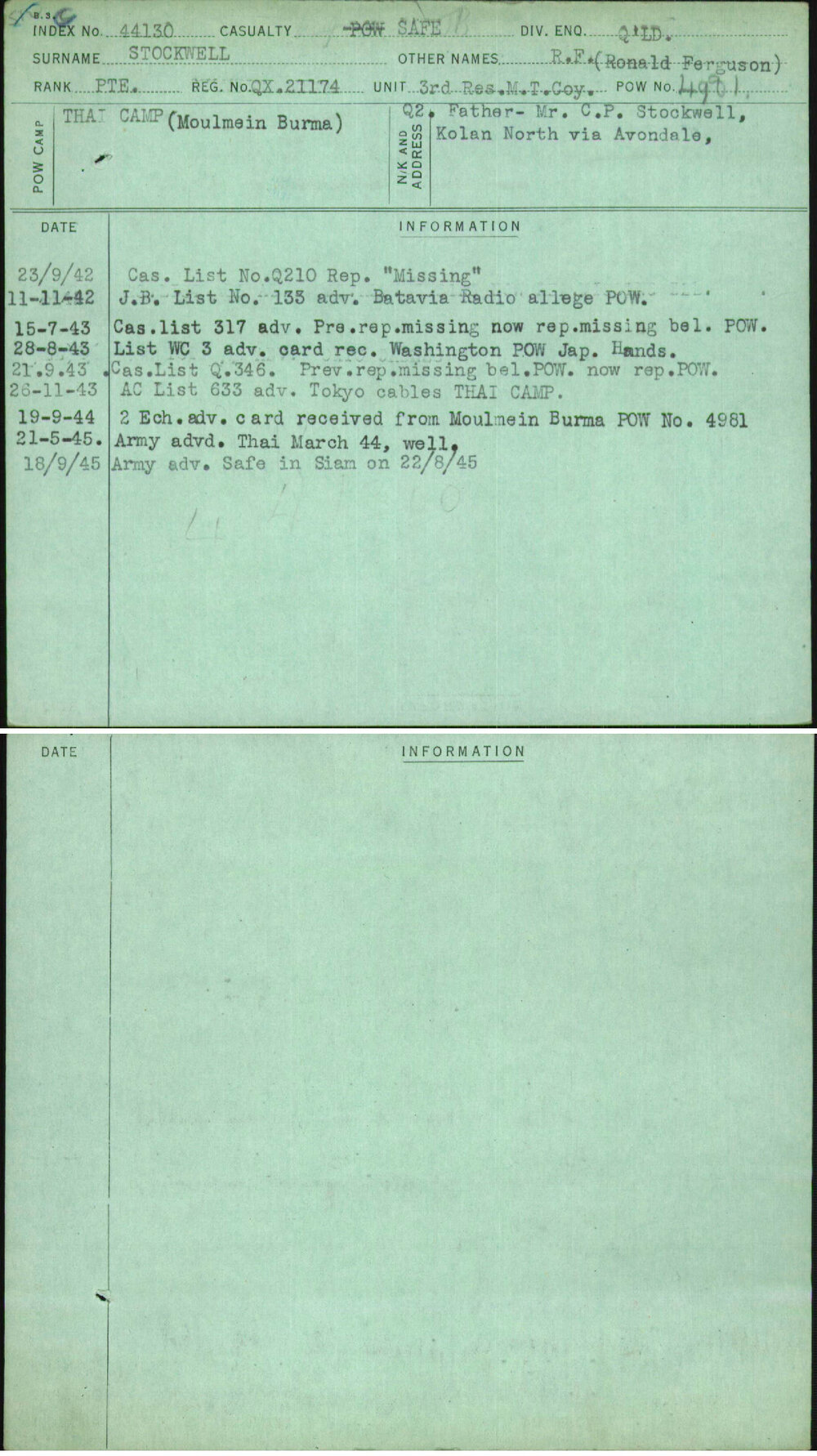 Stockwell, R F (Ronald Ferguson), QX21174