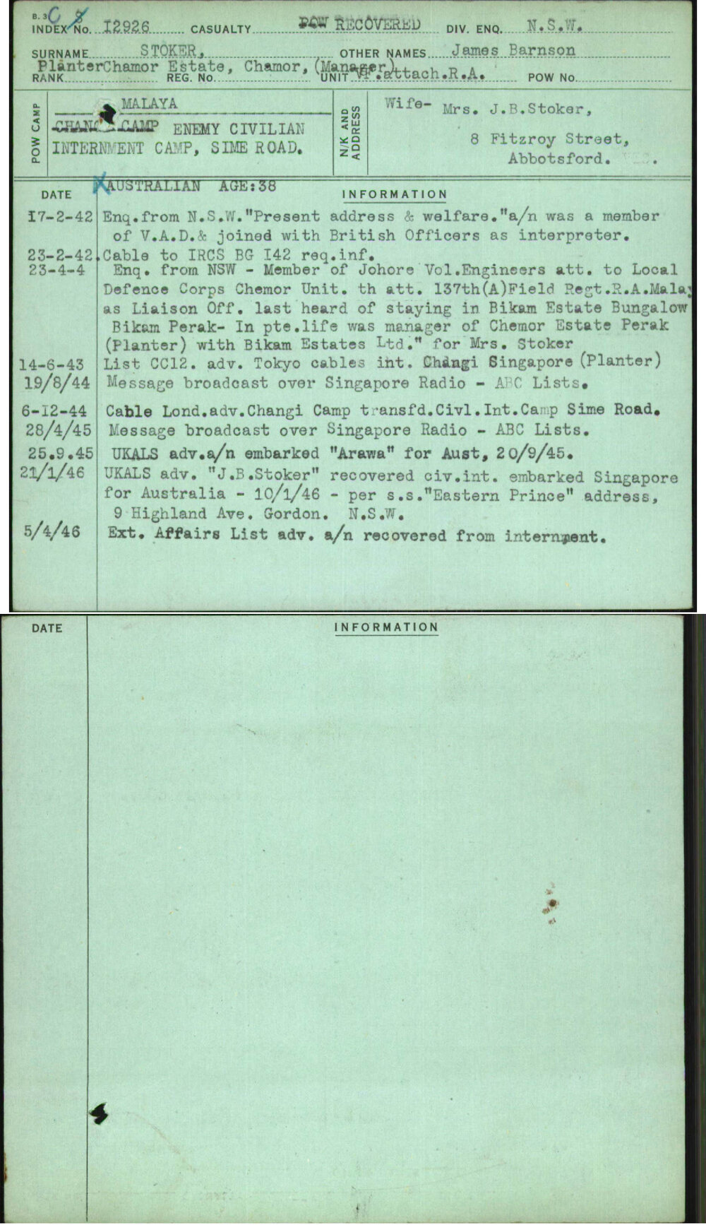 Stoker, James Barnson, [No Service Number]