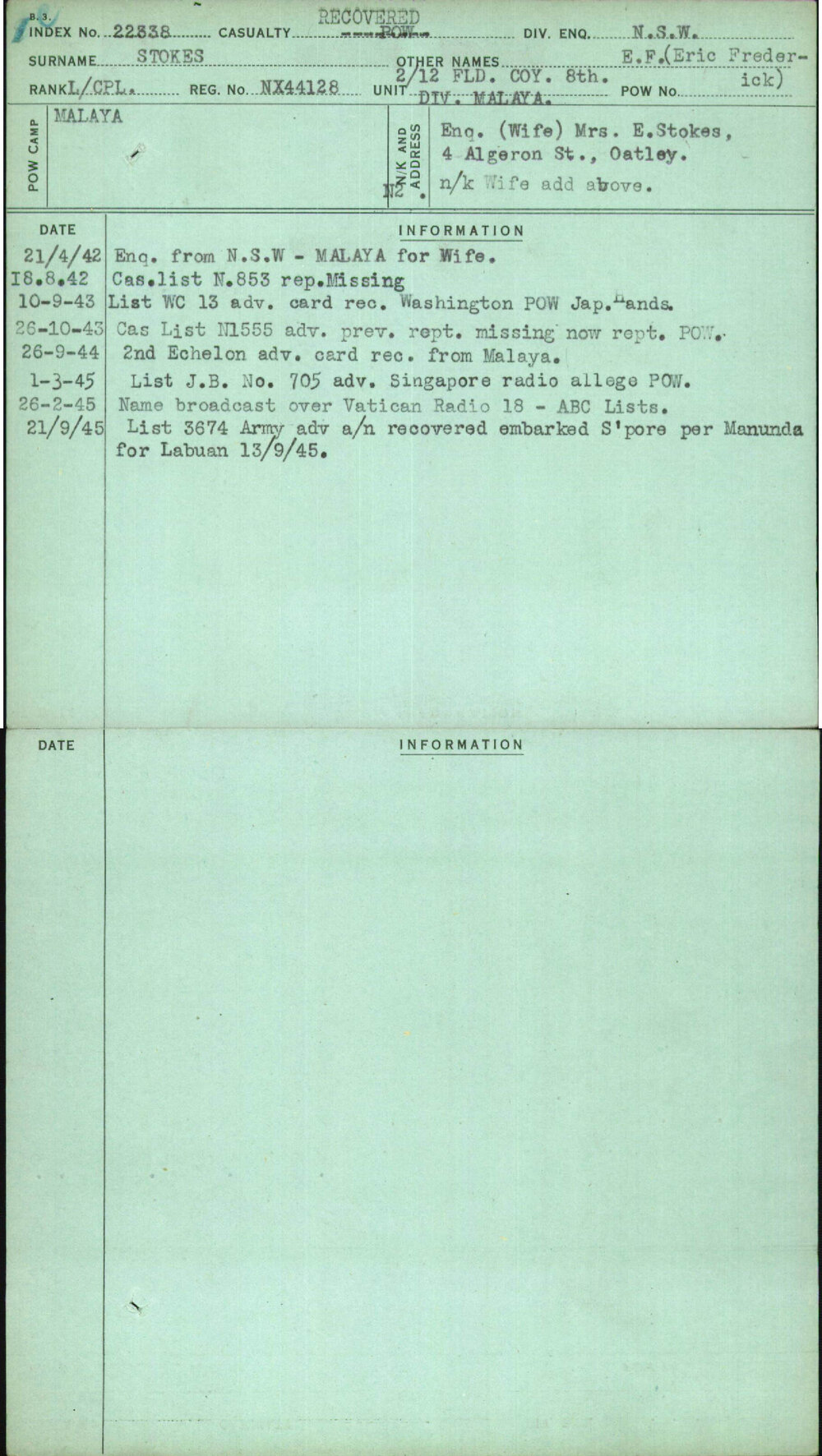 Stokes, E F (Eric Frederick), NX44128