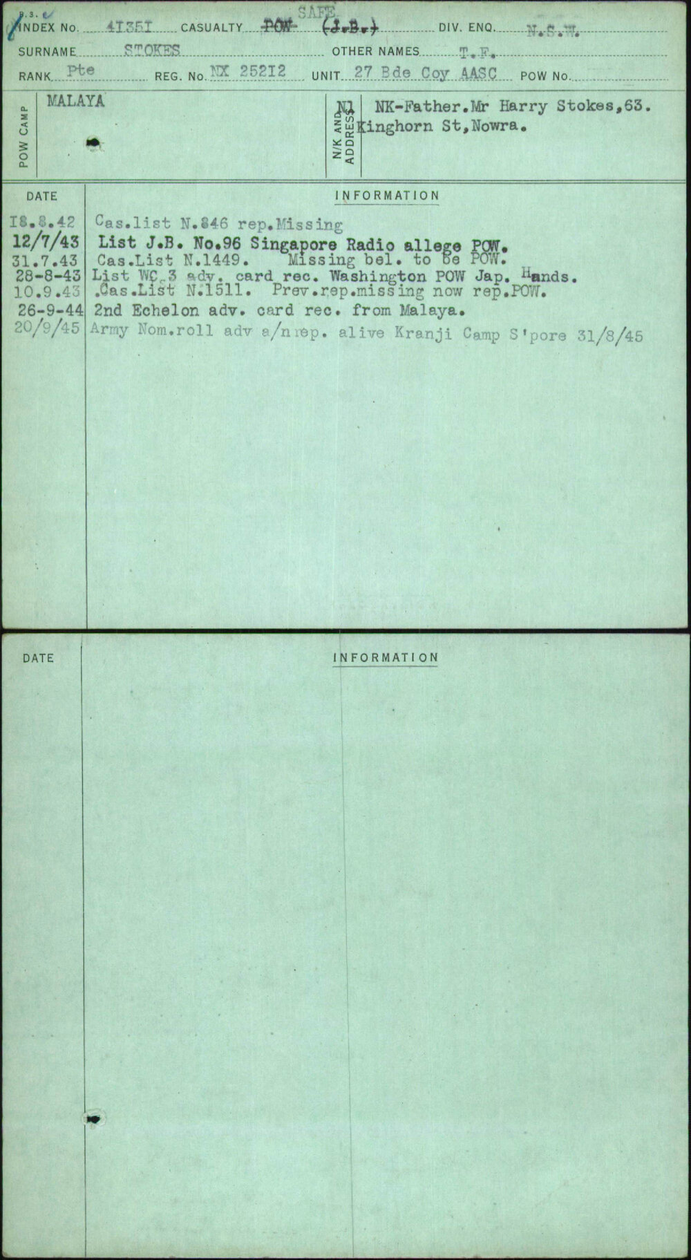 Stokes, T F, NX25212