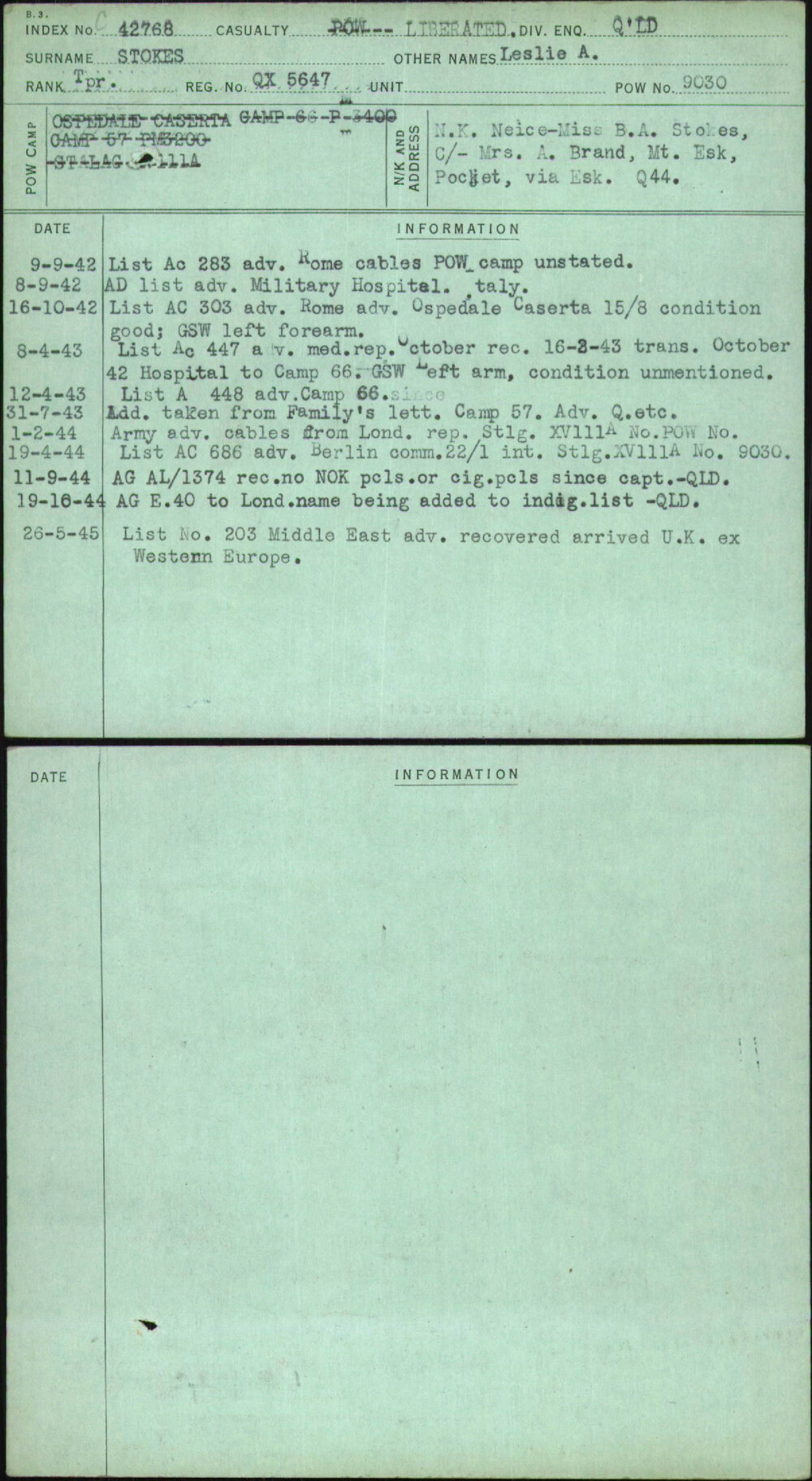 Stokes, Leslie A, QX5647