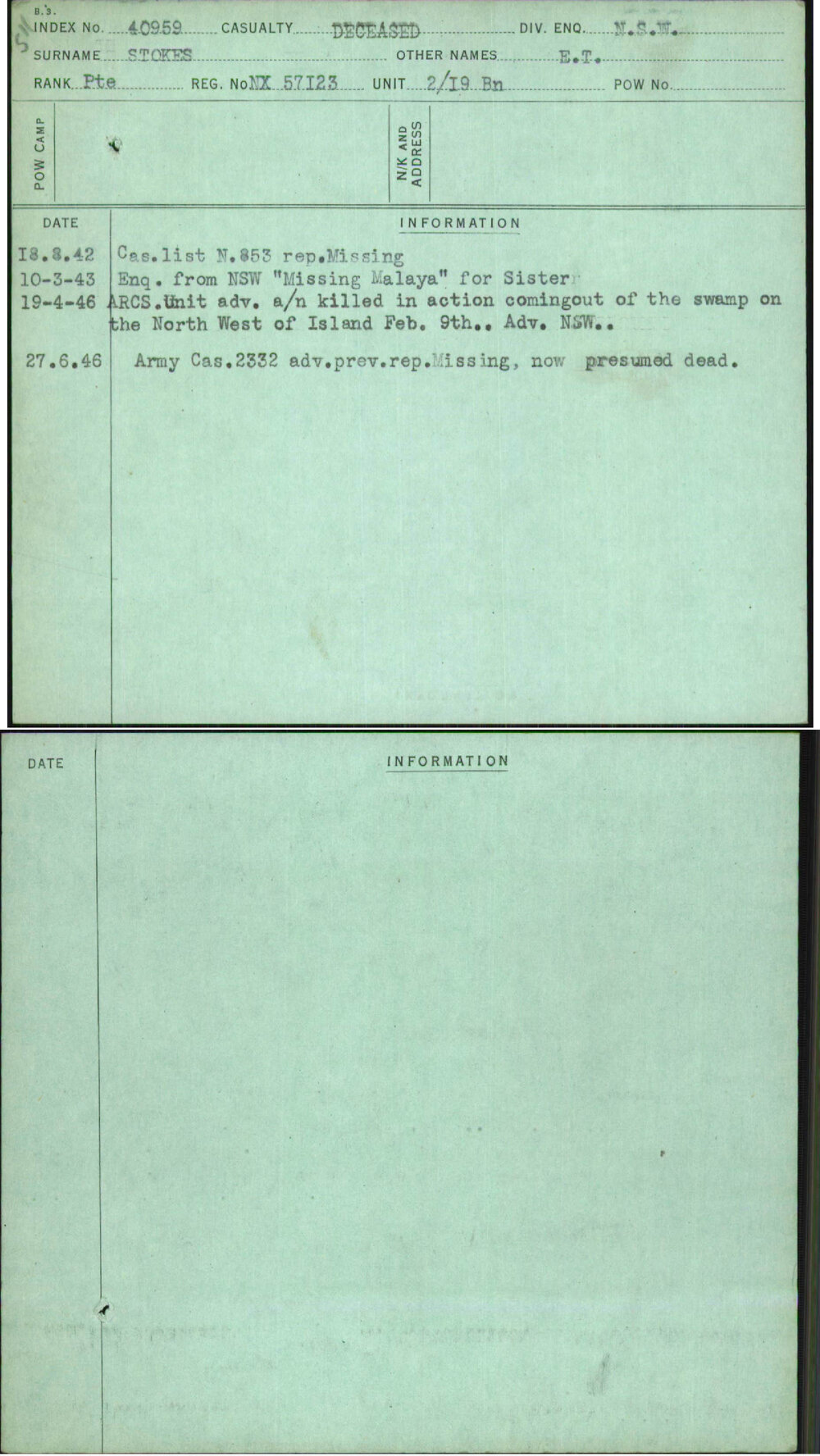 Stokes, E T, NX57123