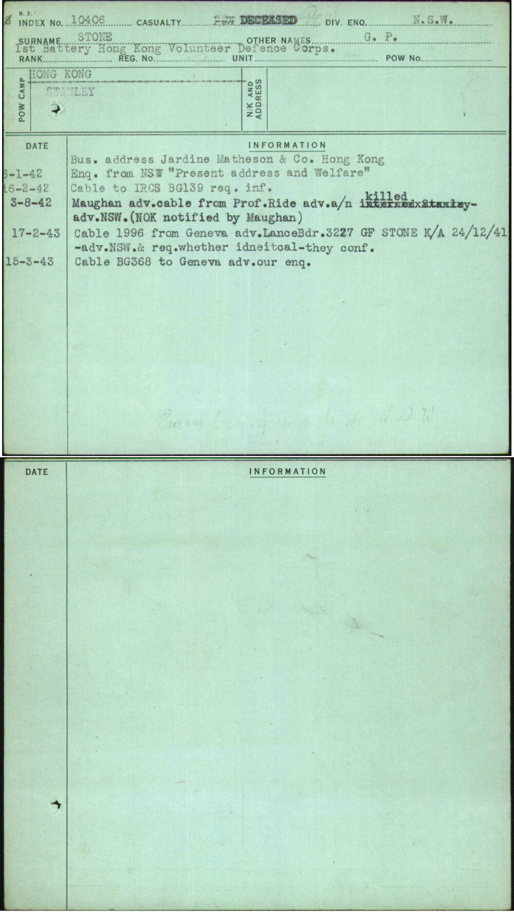 Stone, G P, [No Service Number]