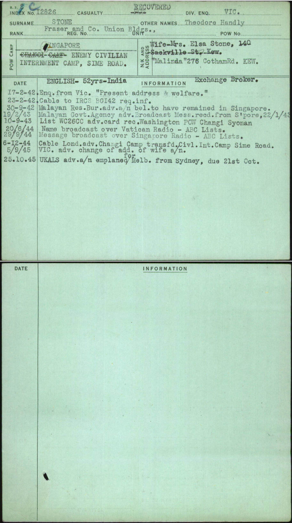 Stone, Theodore Handly, [No Service Number]