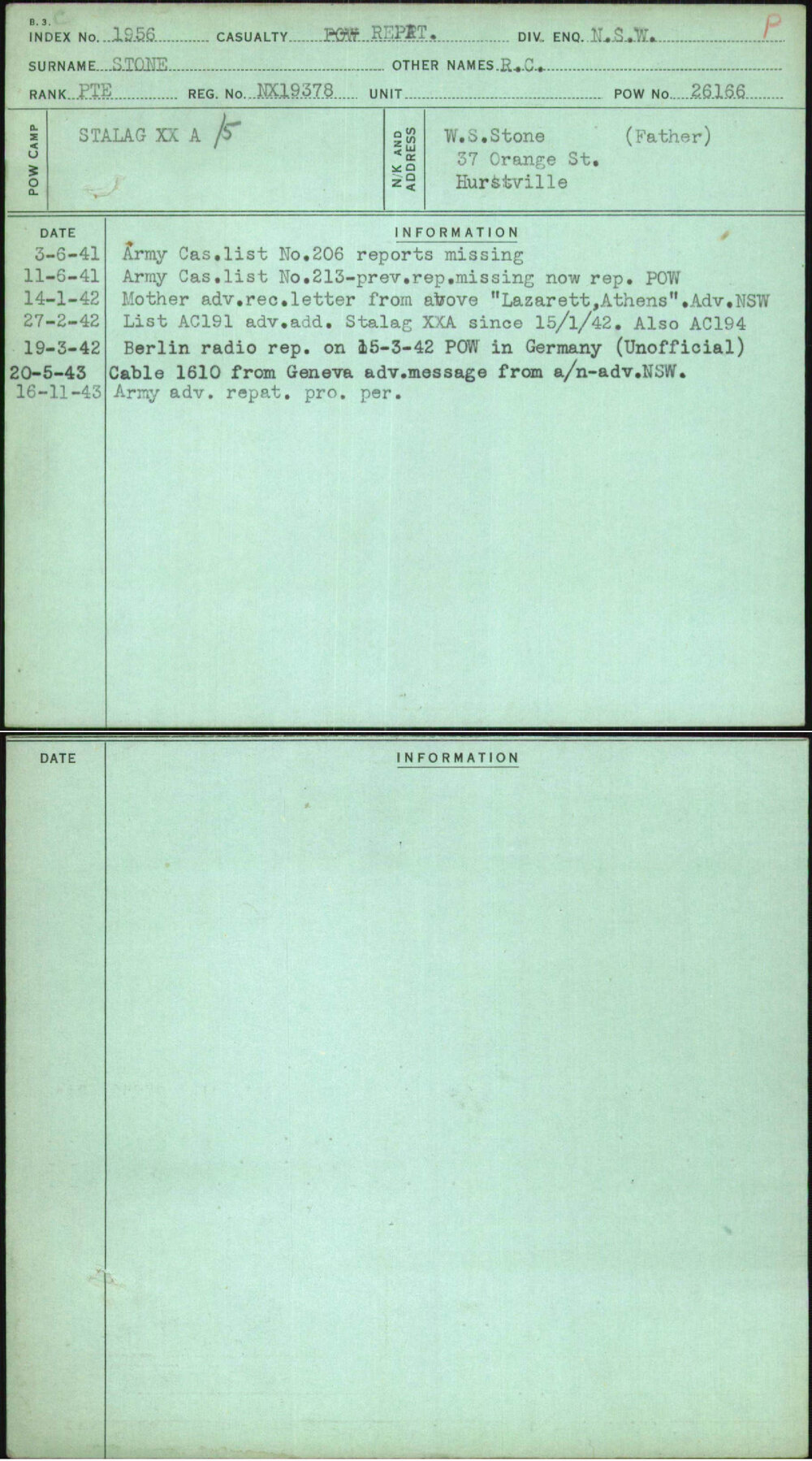 Stone, R C, NX19378