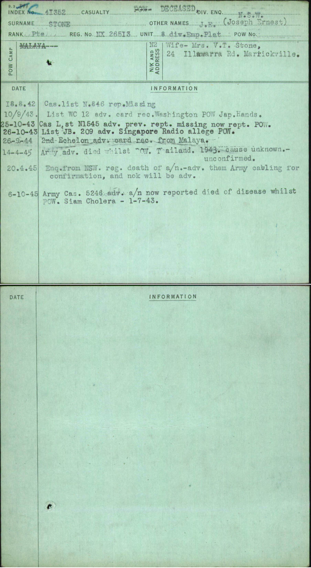 Stone, J E (Joseph Ernest), NX26513