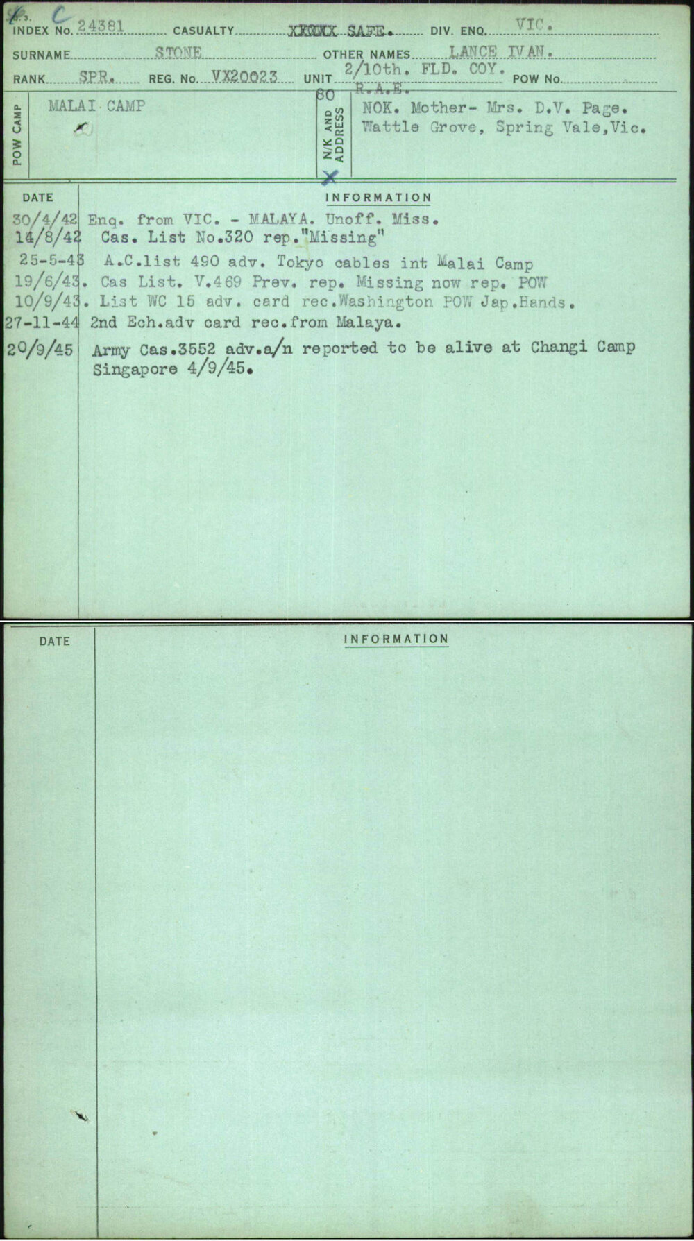 Stone, Lance Ivan, VX20023