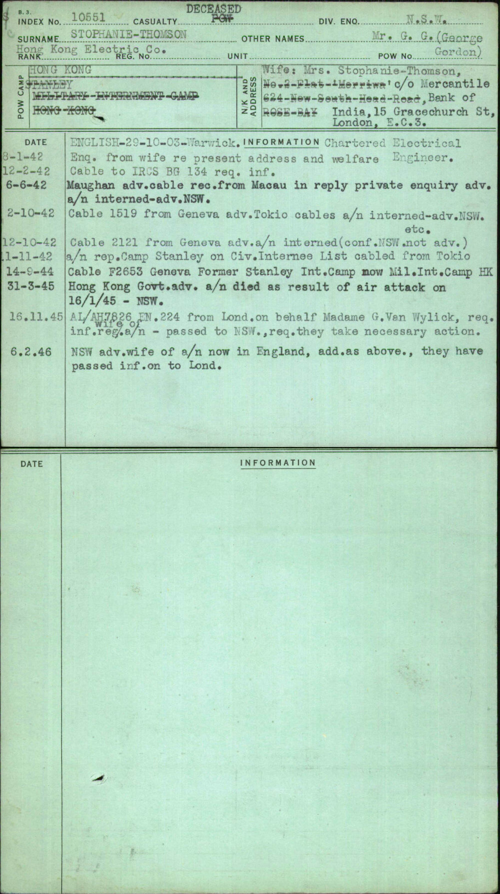 Stophanie-Thomson, Mr G G (George Gordon), [No Service Number]