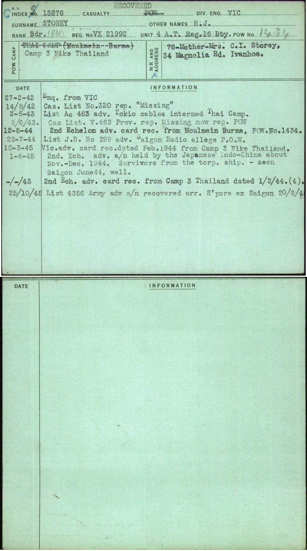 Storey, H J, VX21992