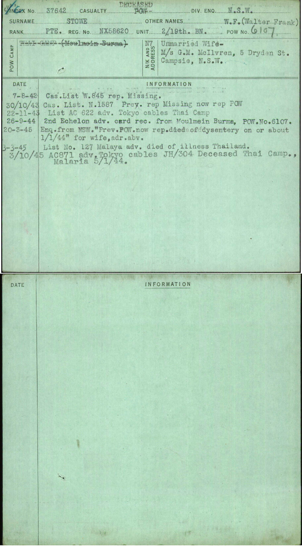 Stowe, W F (Walter Frank), NX58620