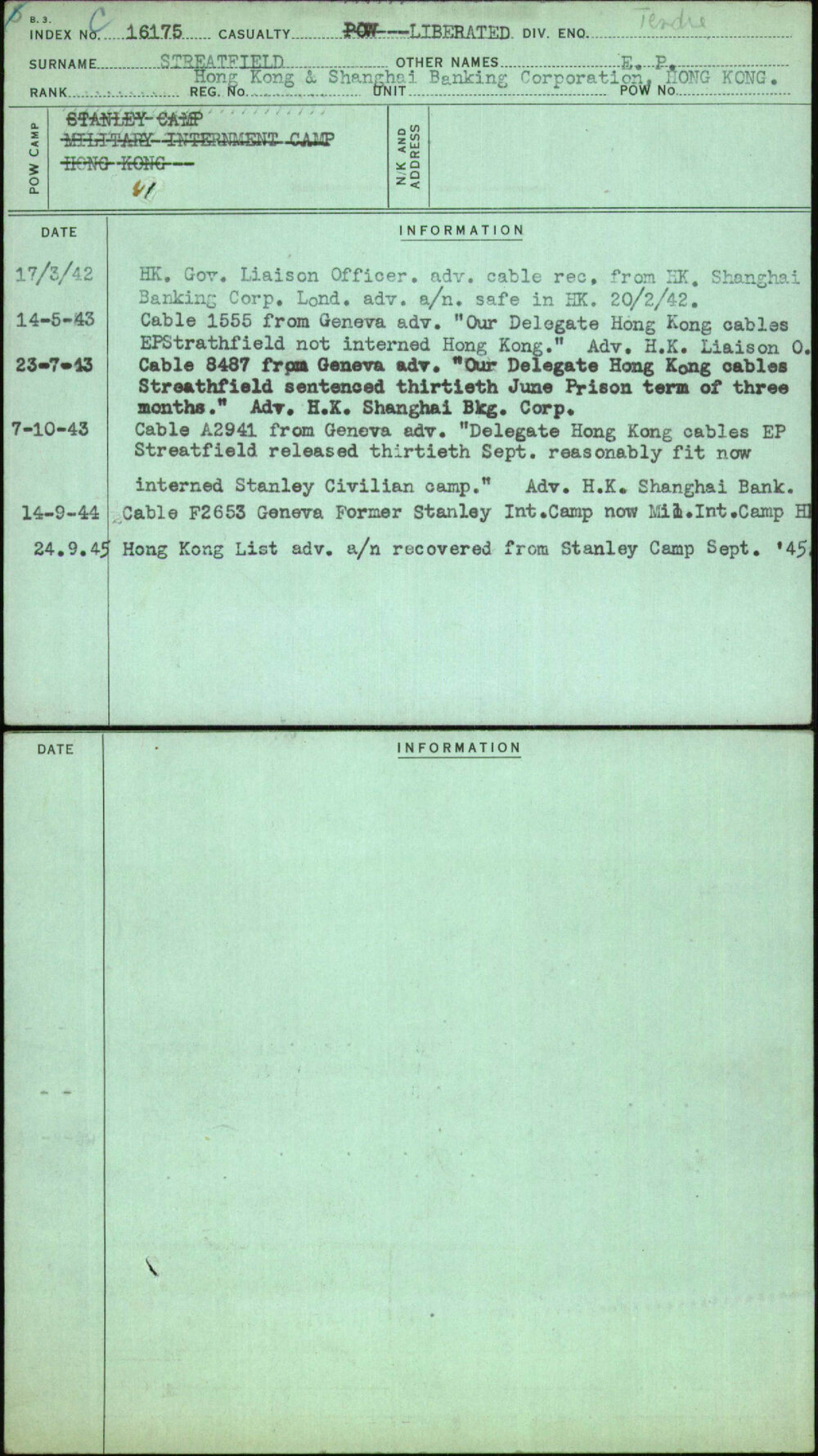Streatfield, E P, [No Service Number]