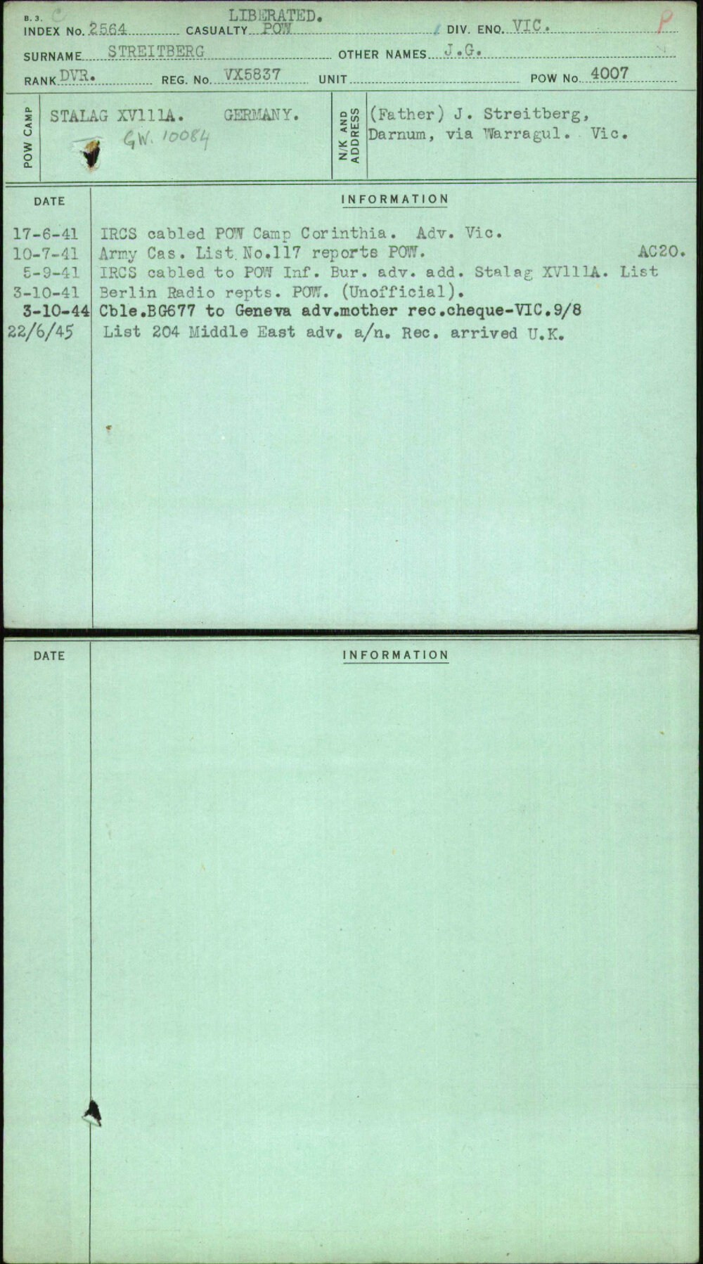 Streitberg, J G, VX5837