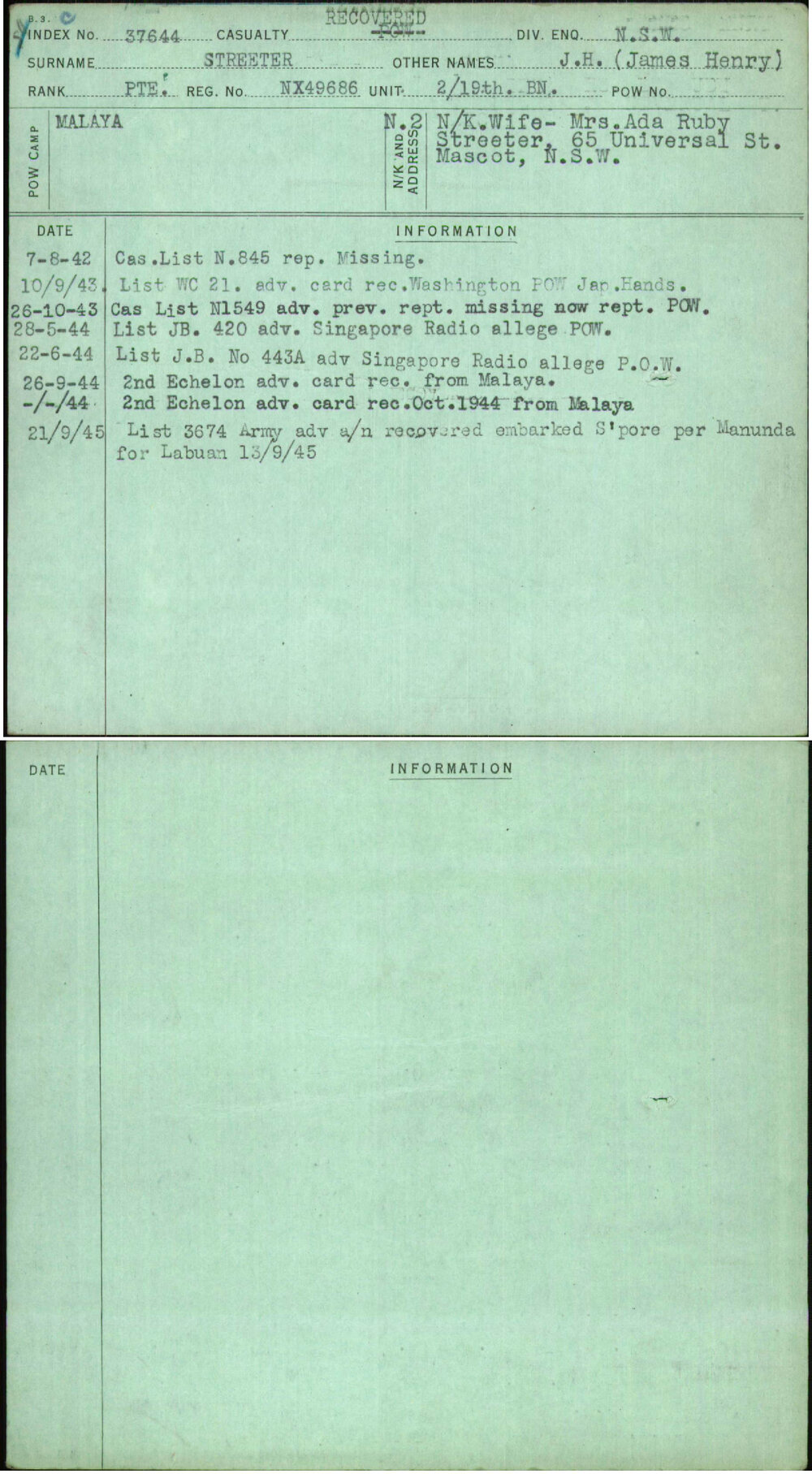 Streeter, J H (James Henry), NX49686