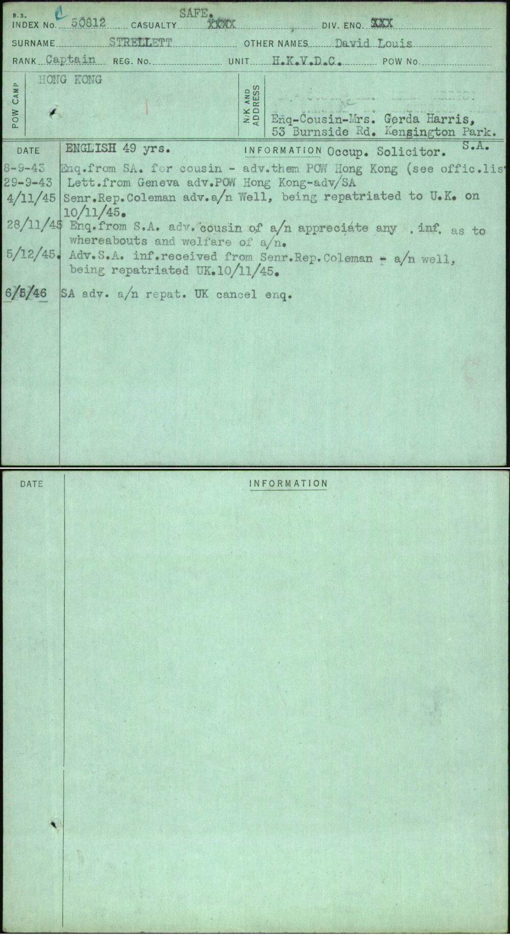 Strellett, David Louis, [No Service Number]