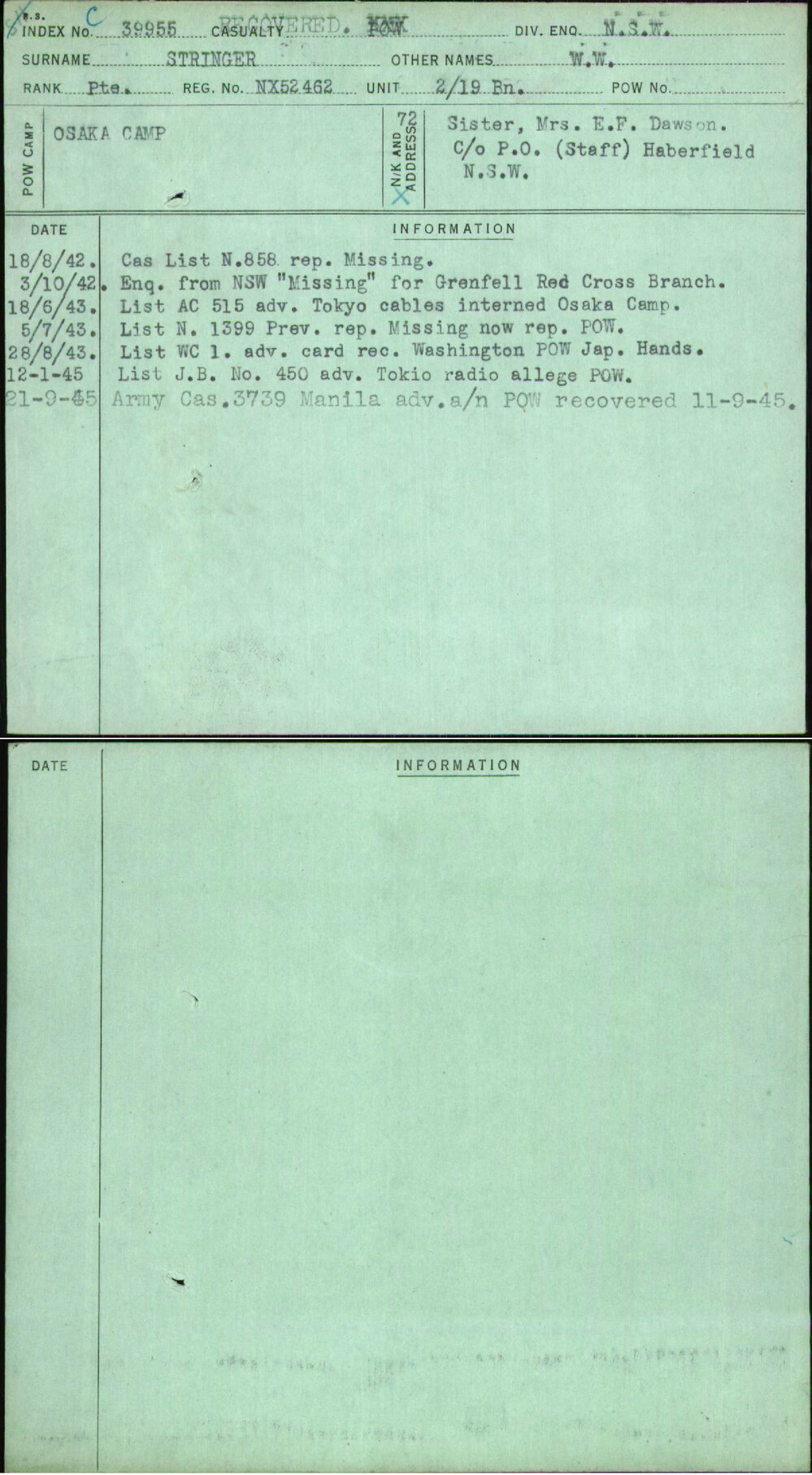 Stringer, W W, NX52462