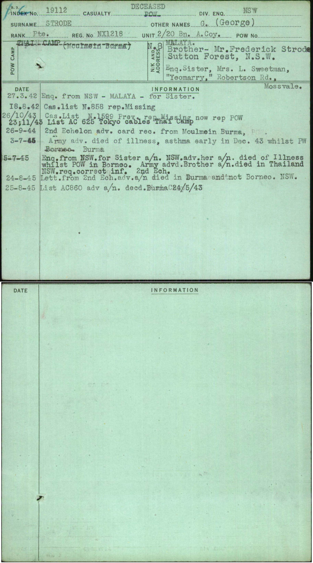 Strode, G (George), NX1218