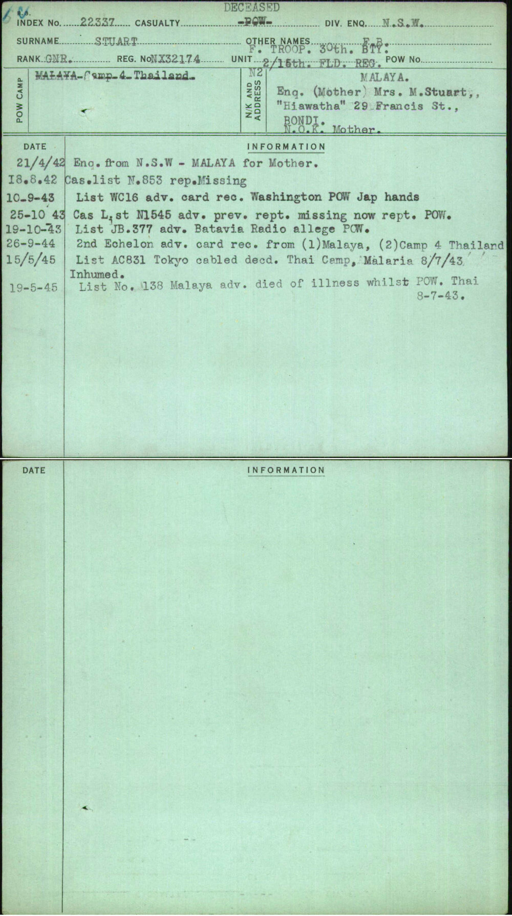 Stuart, F B, NX32174