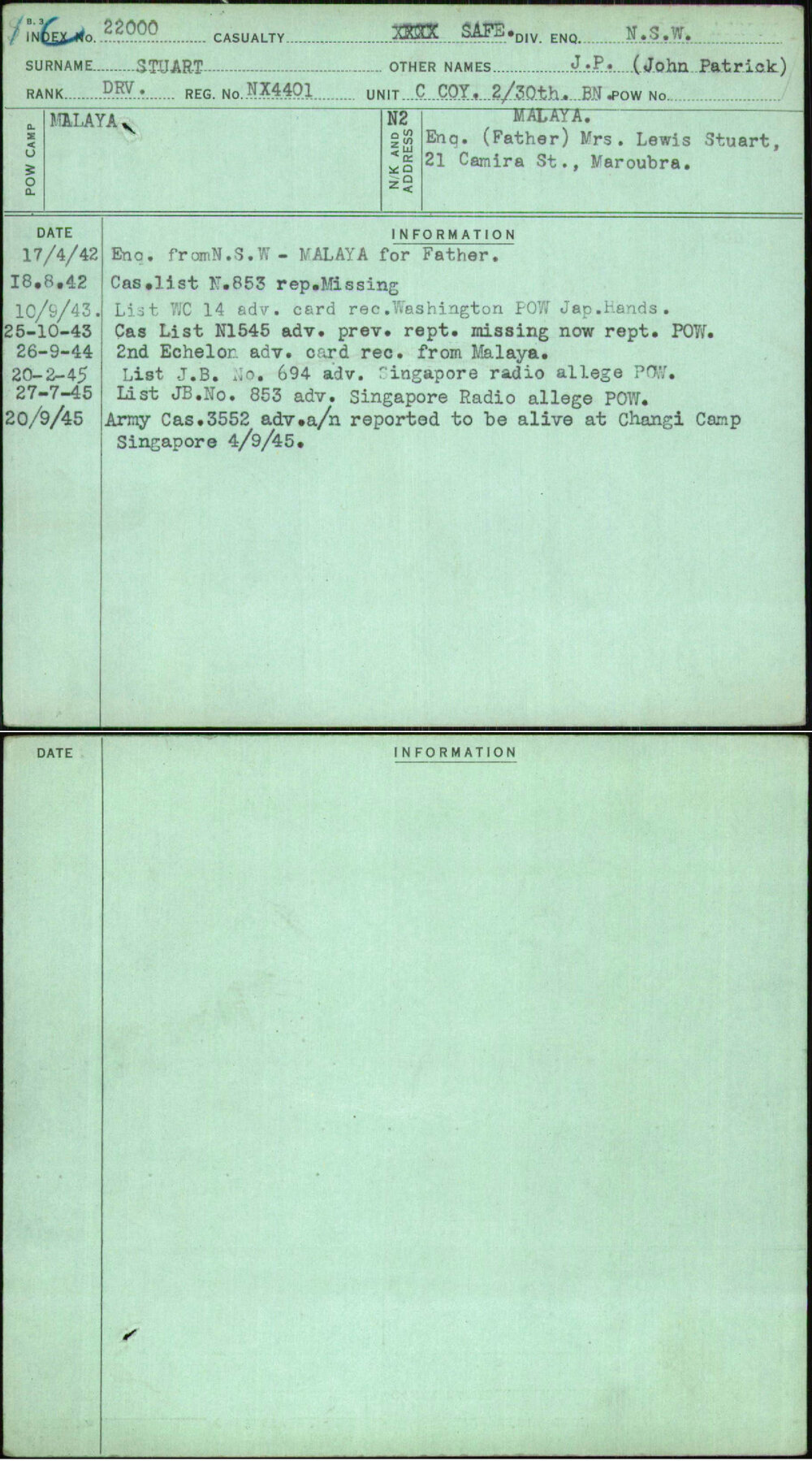 Stuart, J P (John Patrick), NX4401