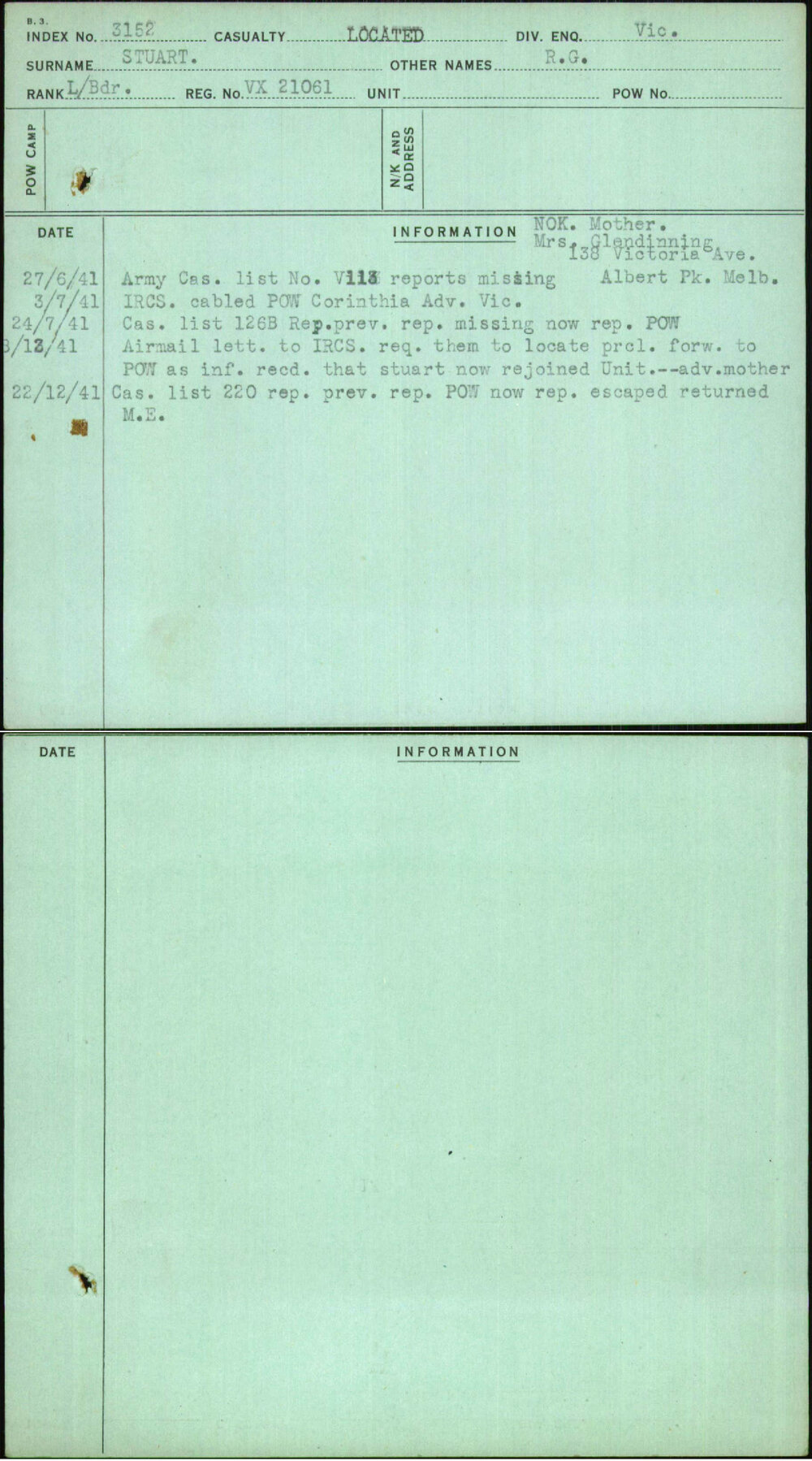 Stuart, R G, VX21061