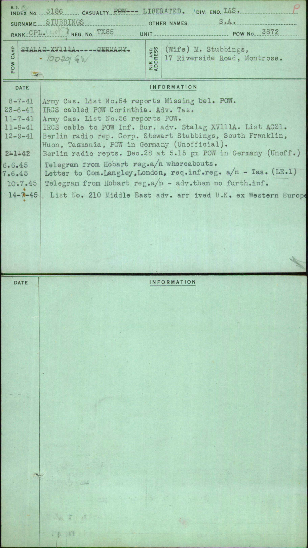 Stubbings, S A, TX85