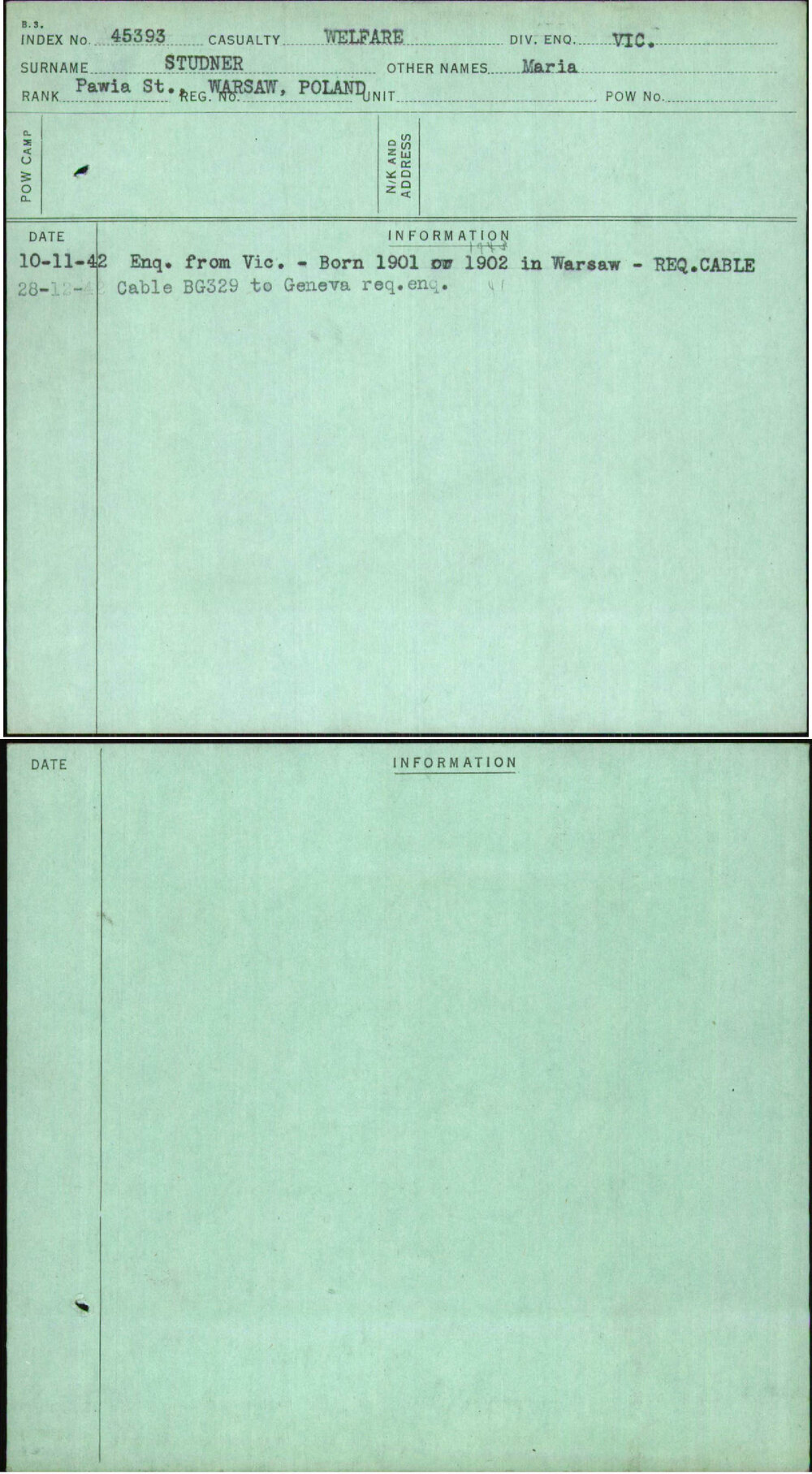 Studner, Maria, [No Service Number]