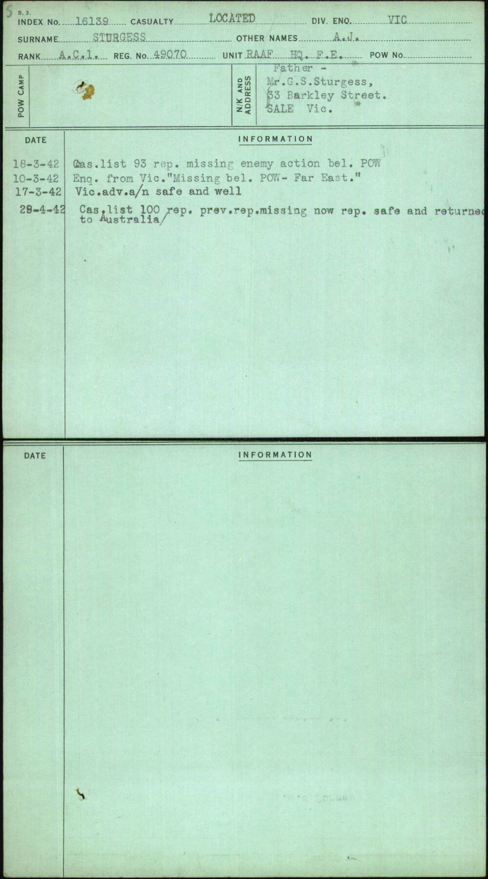 Sturgess, A J, 49070