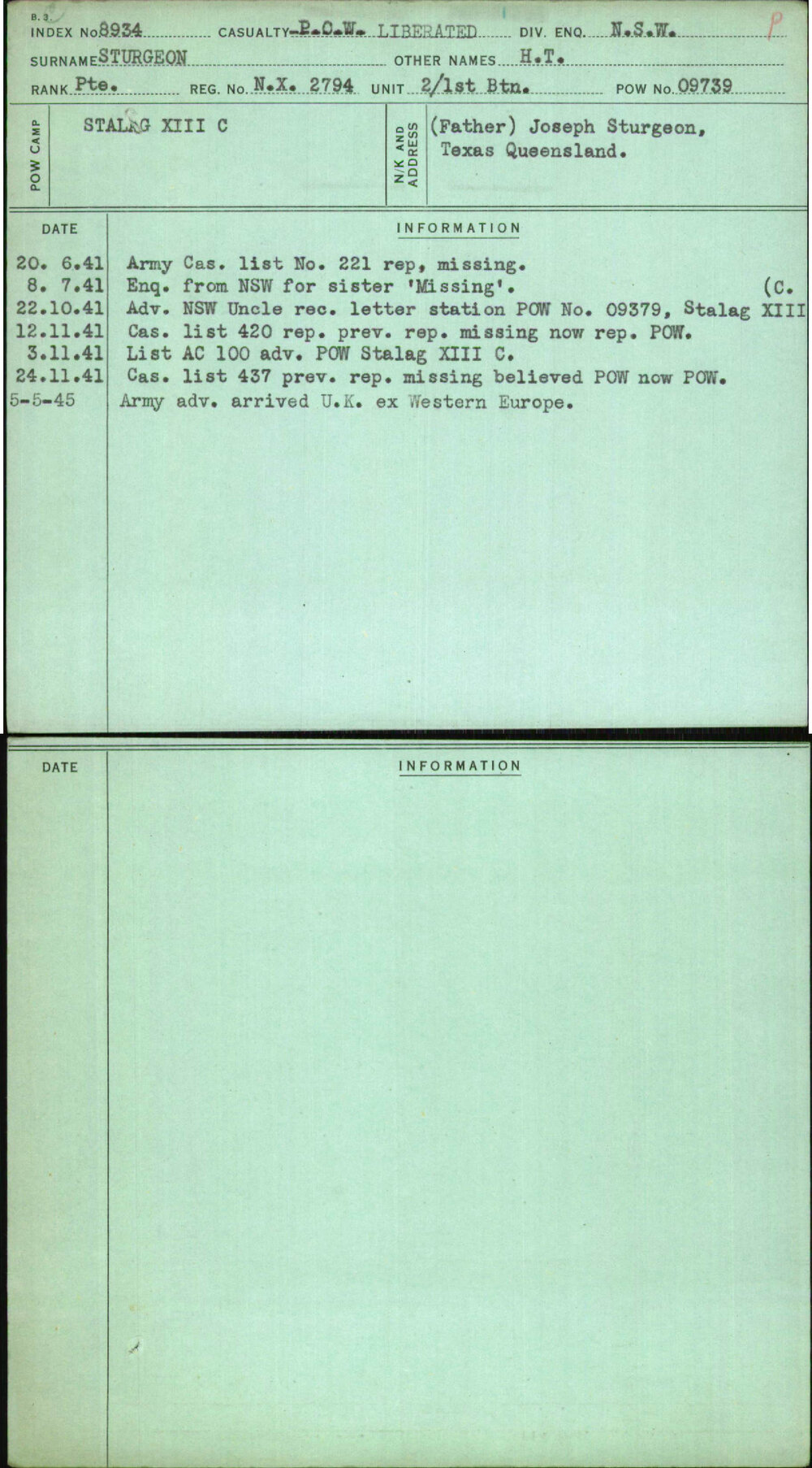 Sturgeon, H T, NX2794