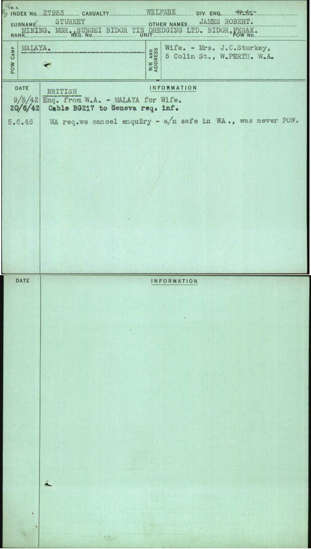 Sturkey, James Robert, [No Service Number]