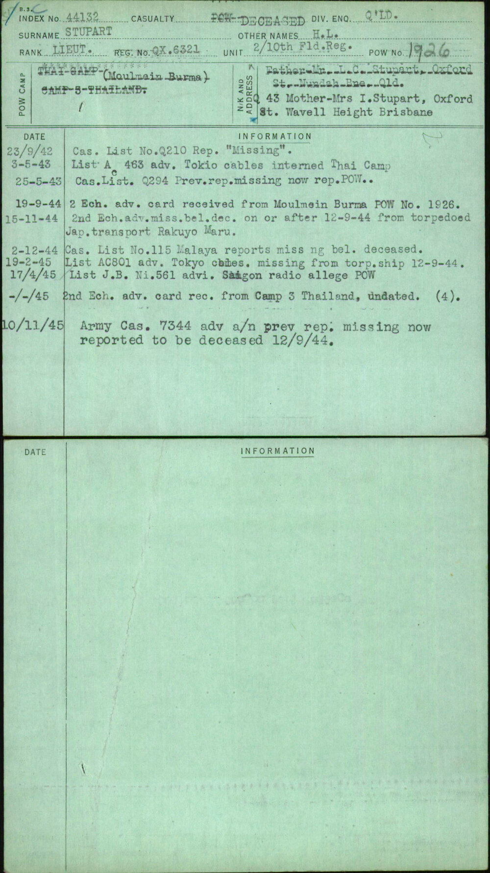 Stupart, H L, QX6321