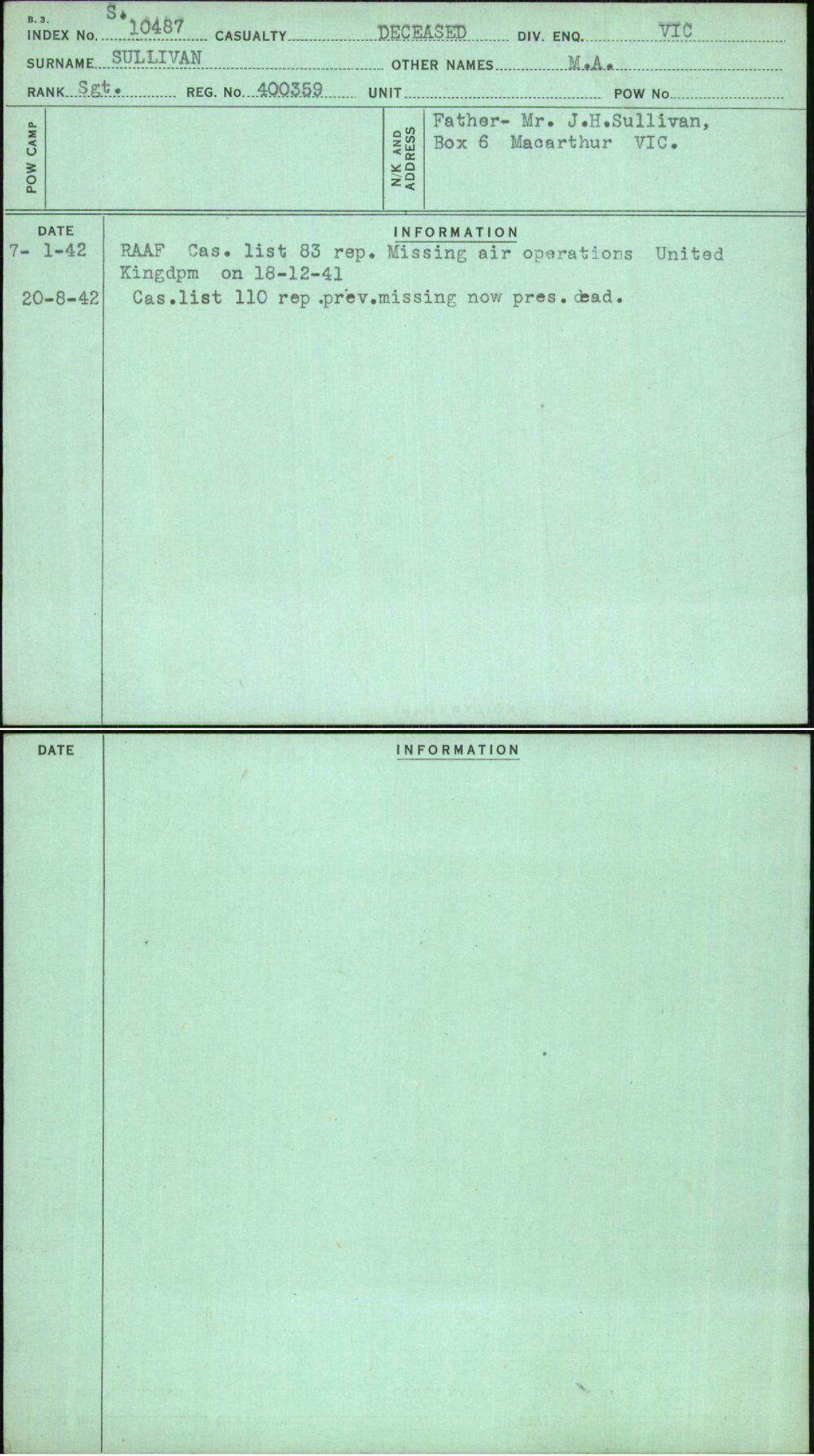 Sullivan, M A, 400359