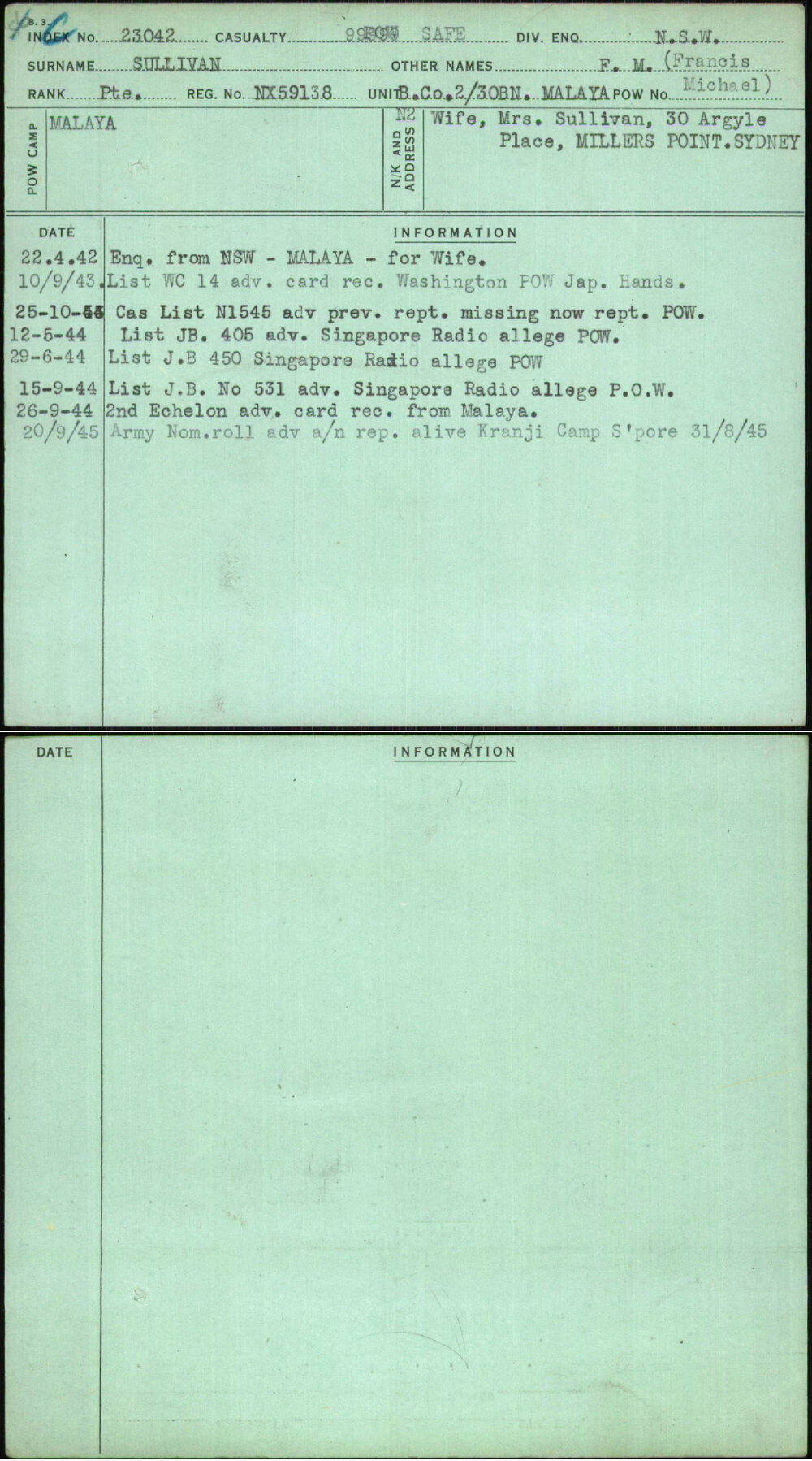 Sullivan, F M (Francis Michael), NX59138