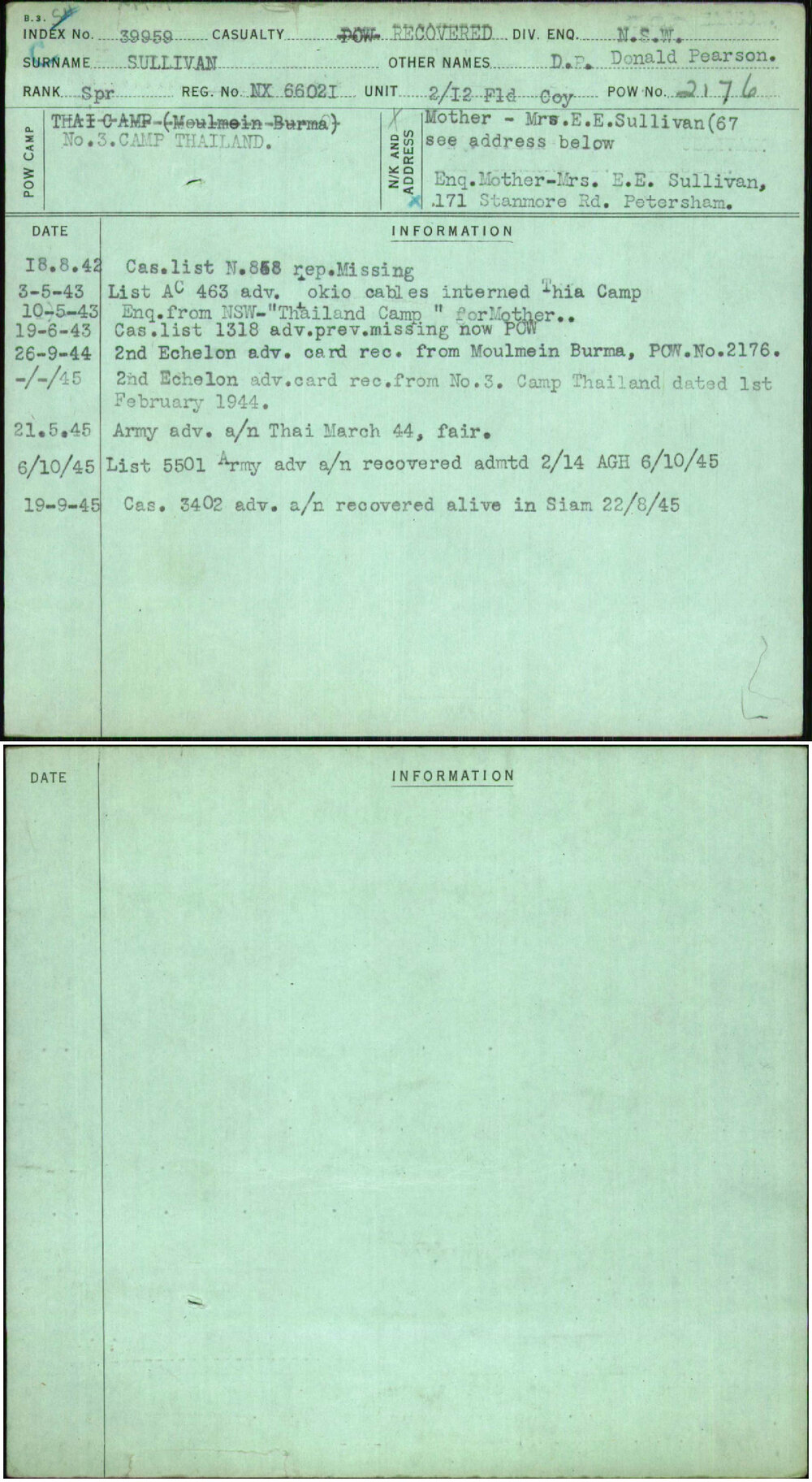 Sullivan, D P Donald Pearson, NX66021