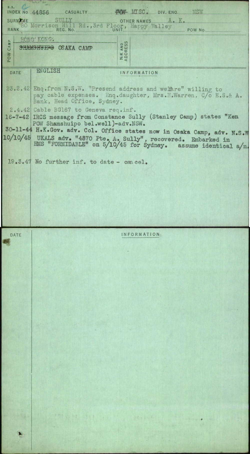 Sully, A K, [No Service Number]