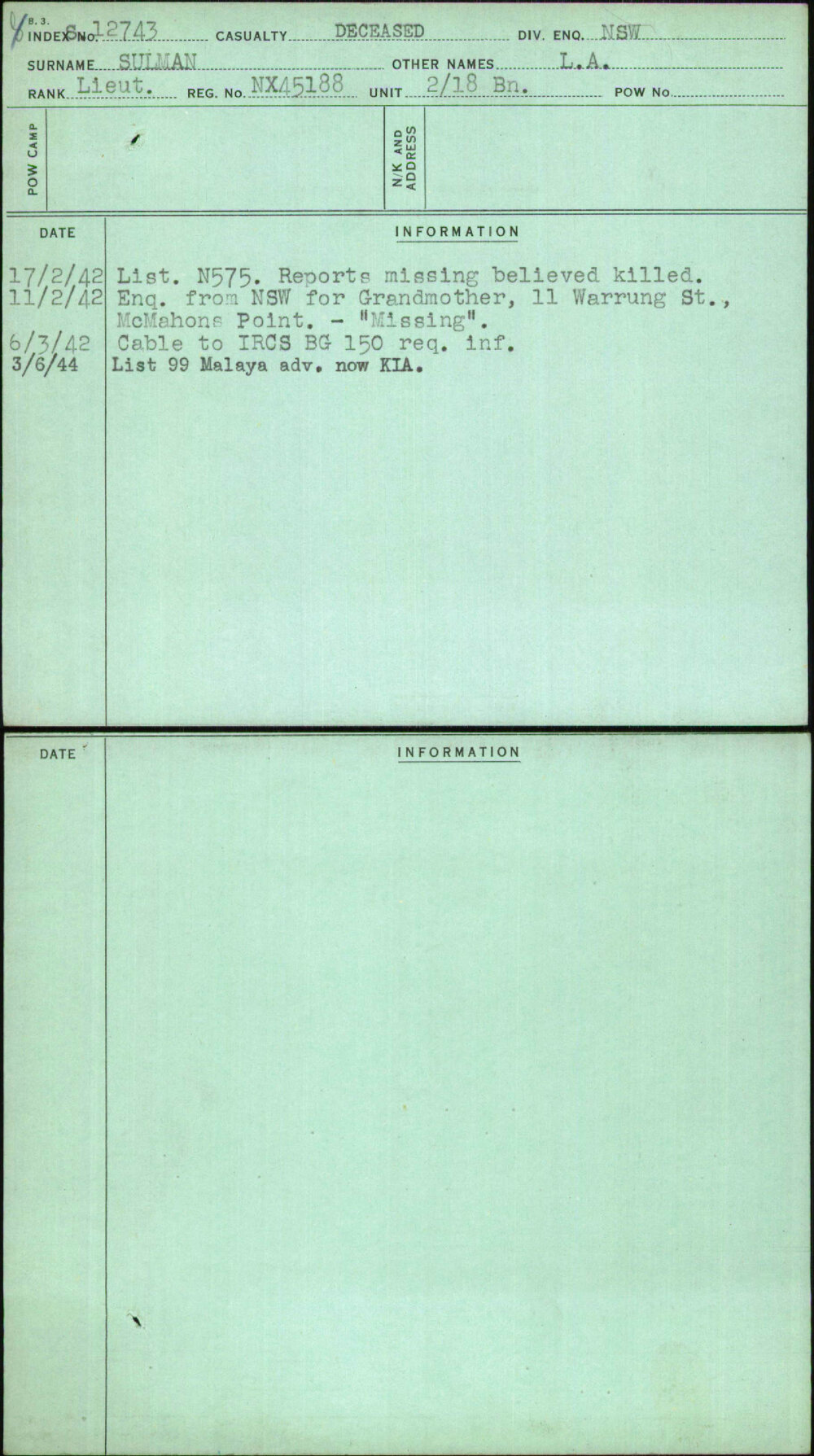 Sulman, L A, NX45188