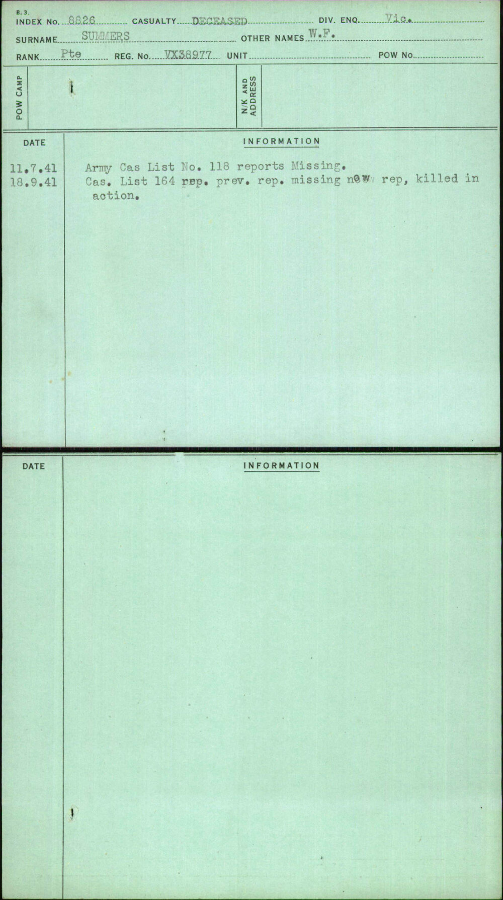 Summers, W F, VX38977