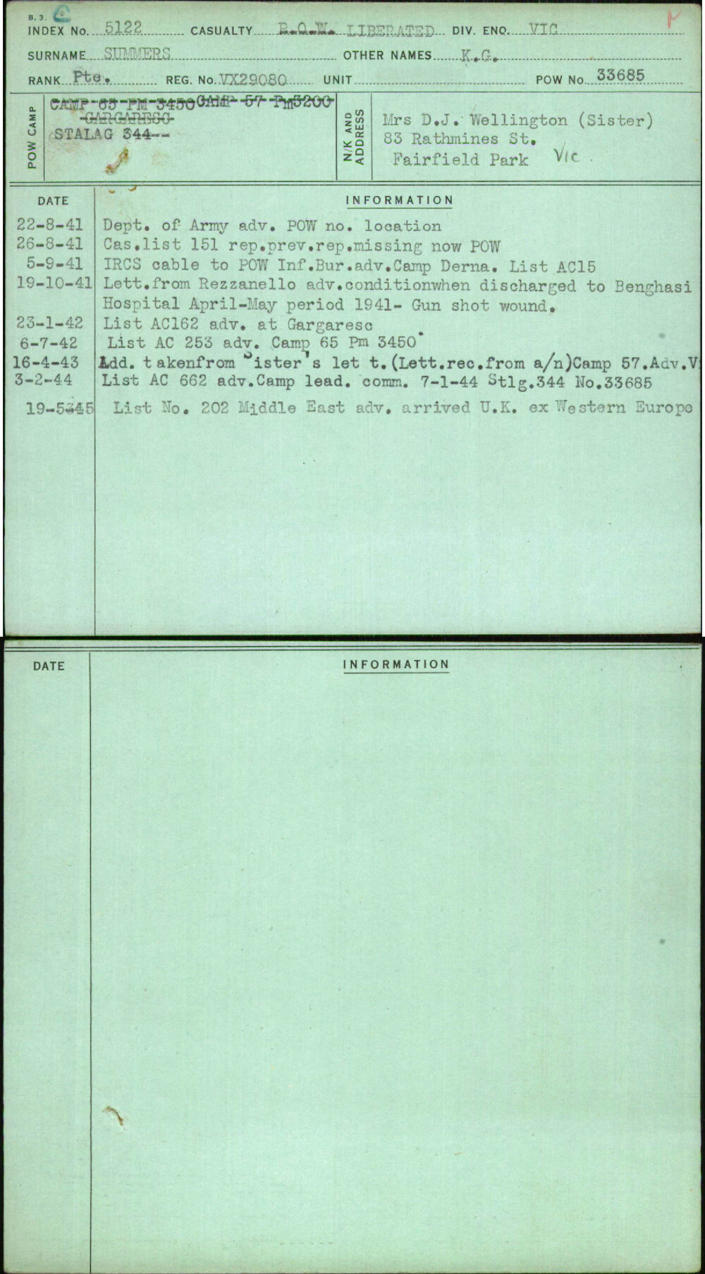 Summers, K G, VX29080