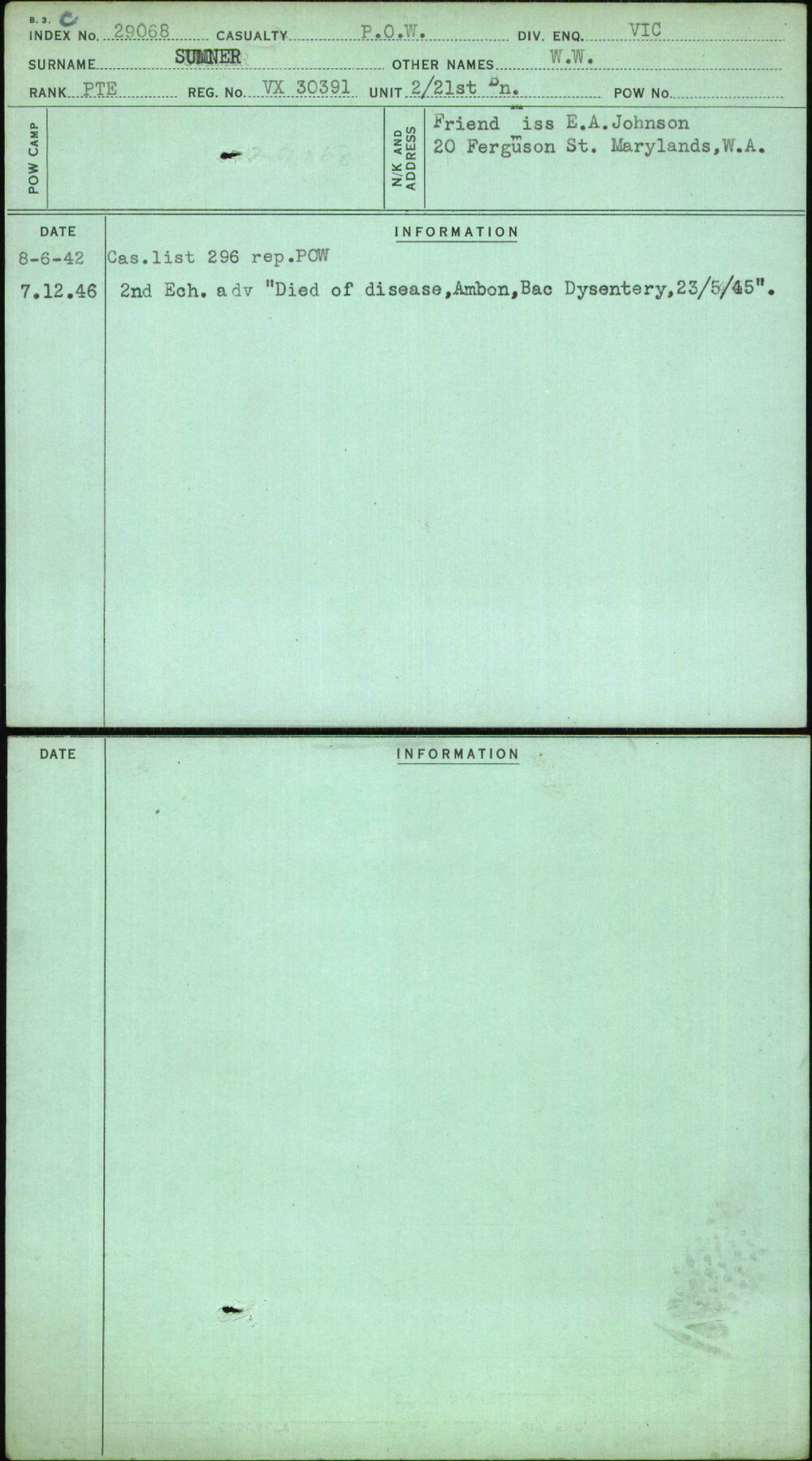 Sumner, W W, VX30391