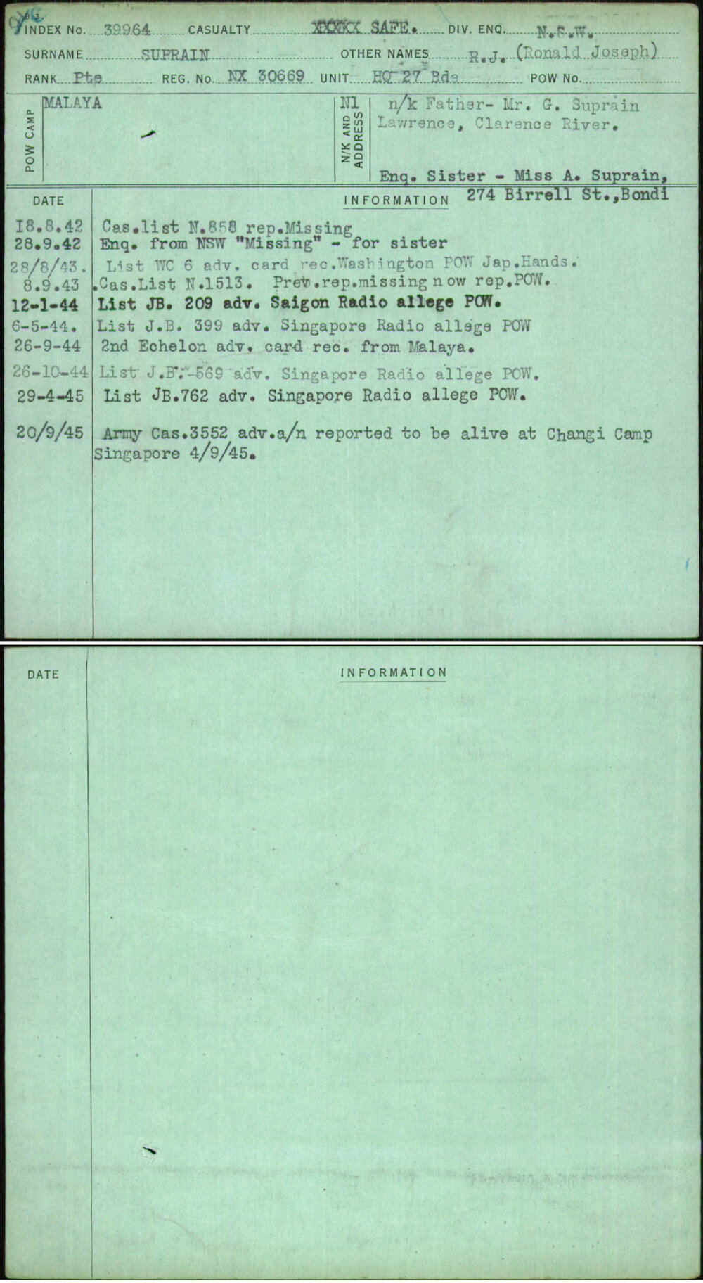 Suprain, R J (Ronald Joseph), NX30669