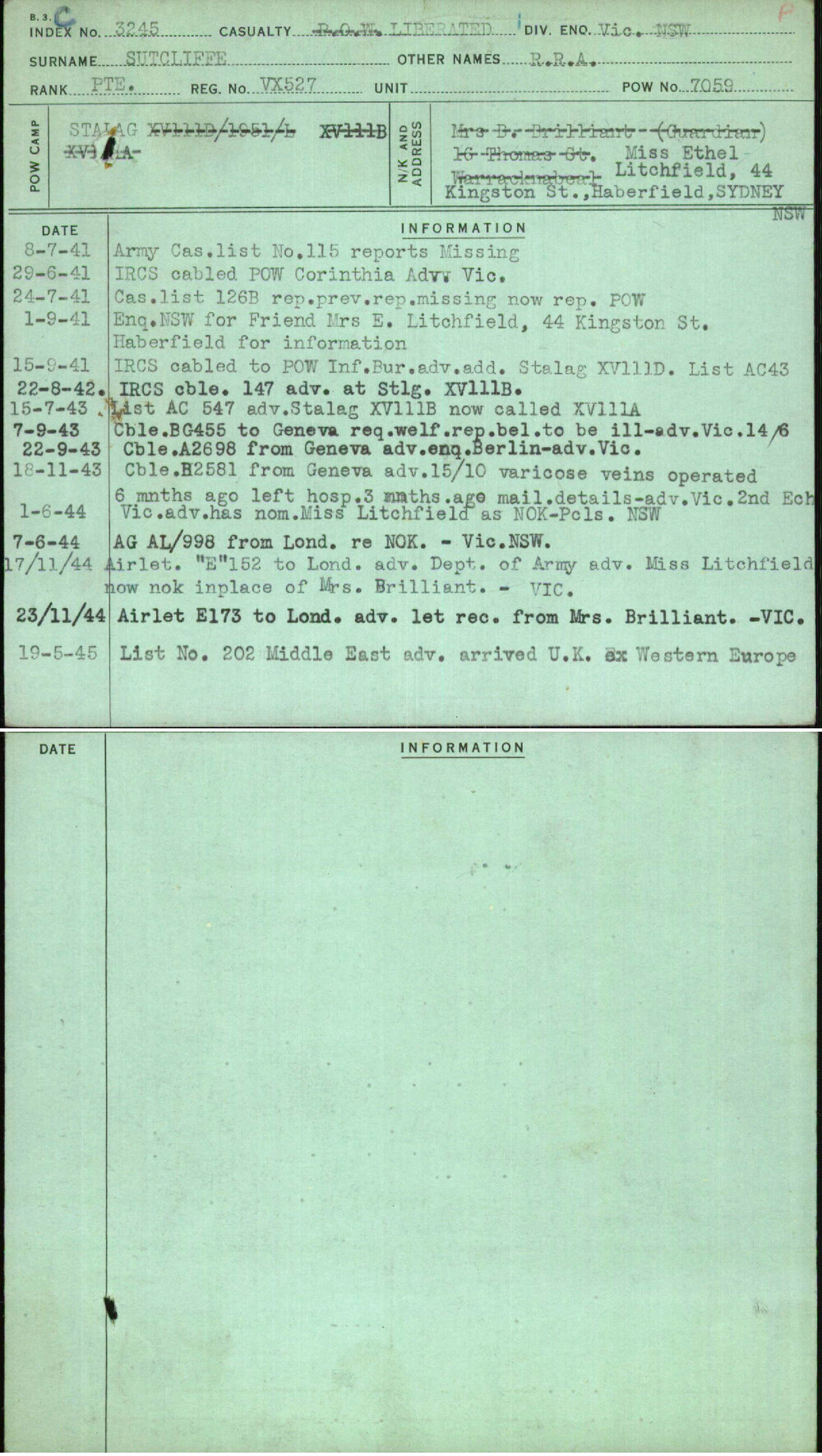 Sutcliffe, R R A, VX527