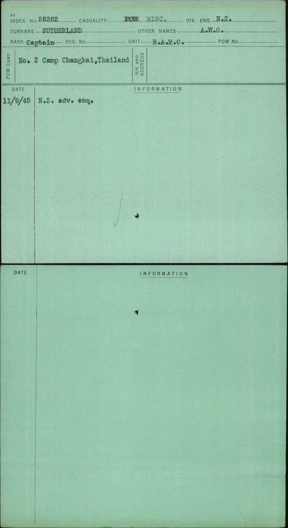 Sutherland, A W G, [No Service Number]