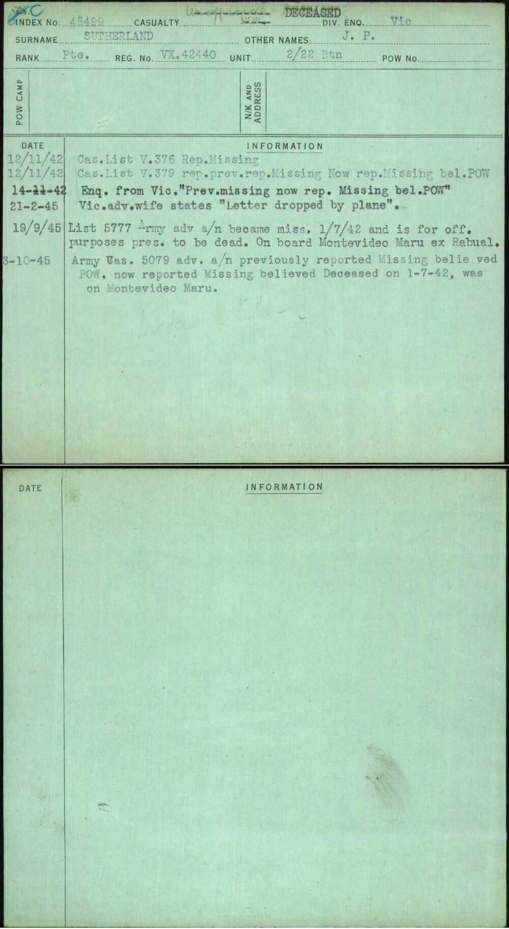 Sutherland, J P, VX42440